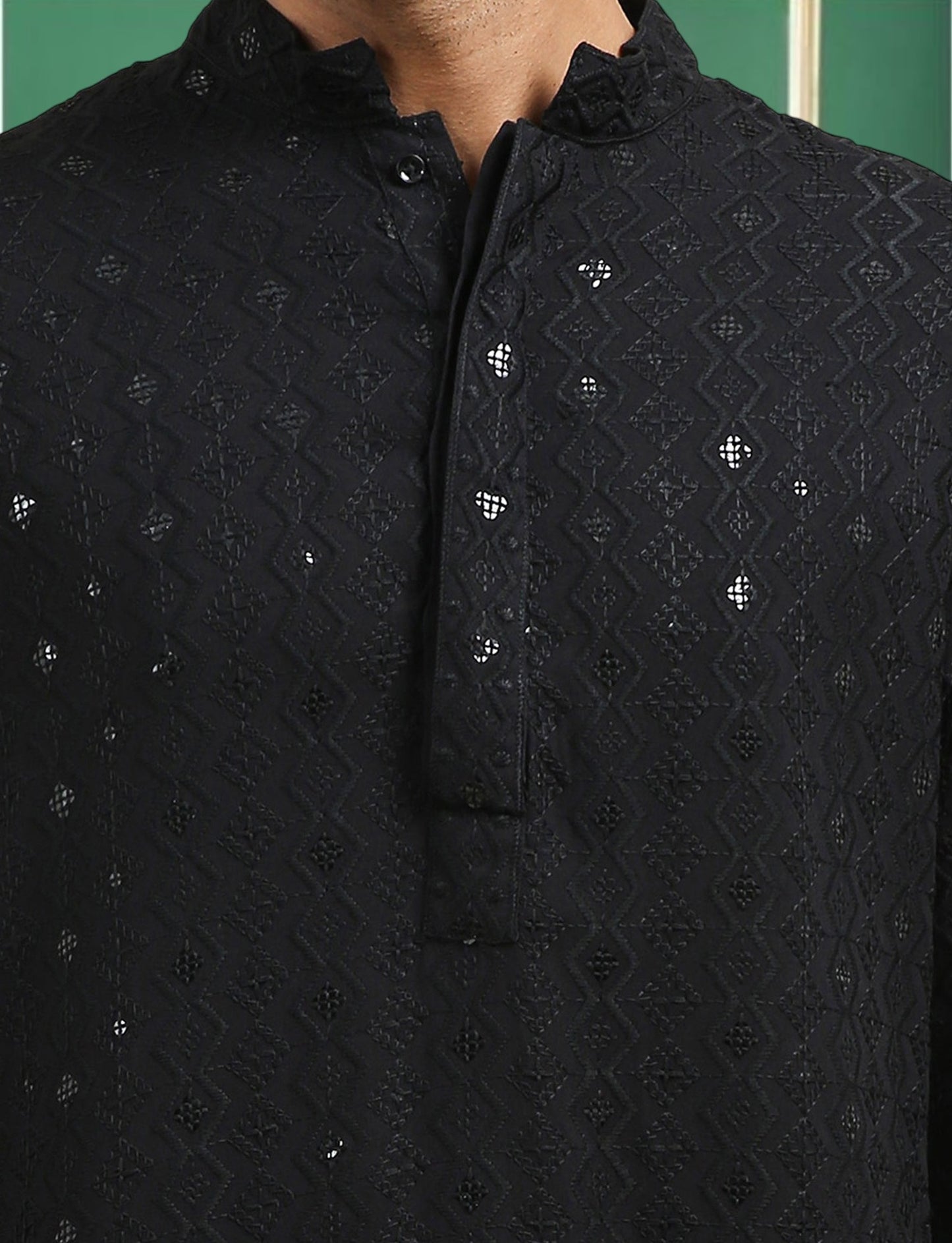 Tattva Black Toned chikankari Cotton Short Kurta