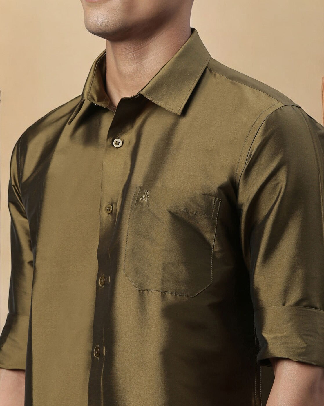 Olive Polyester Slim Fit Solid Shirt