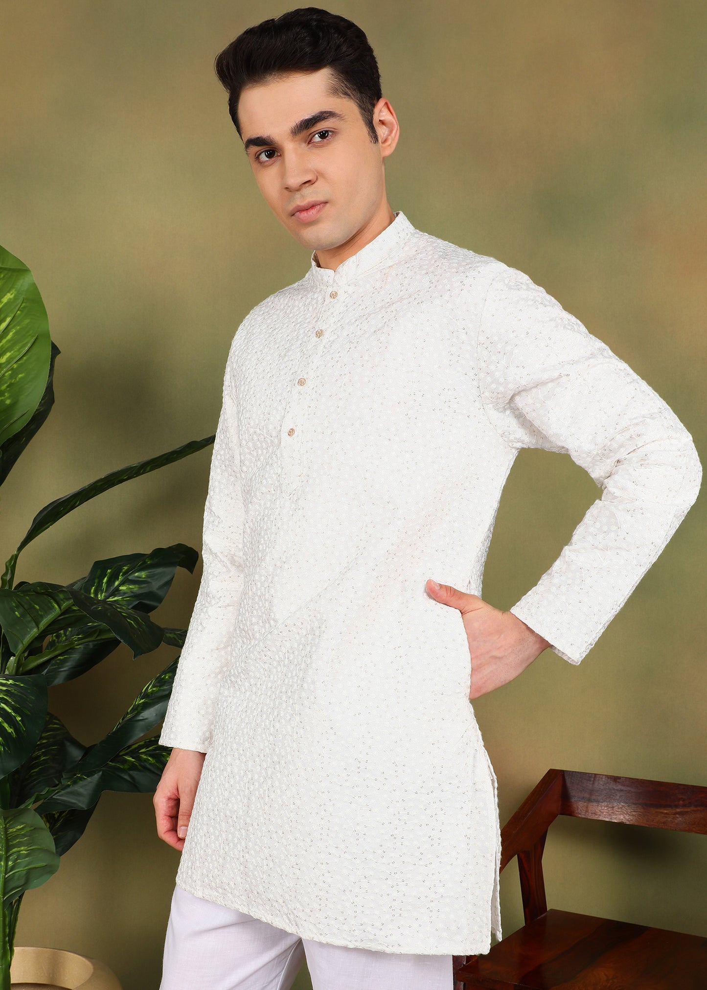 Tattva Men White Short Kurta