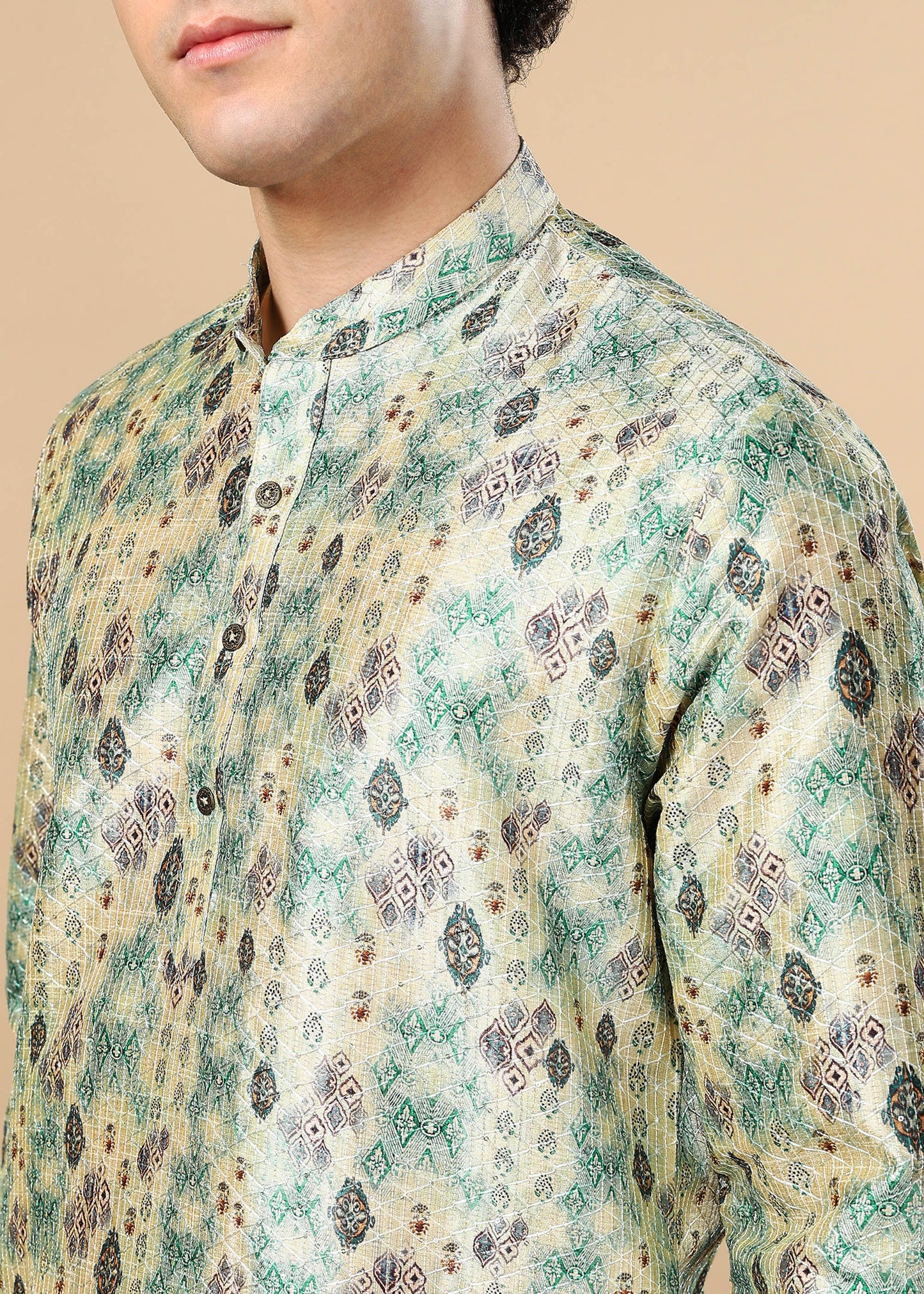 Tattva Green Printed Short Kurta