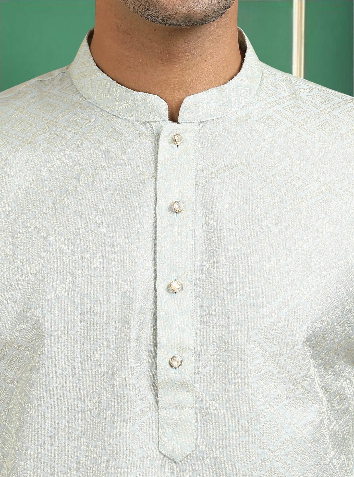 Tattva Silver Toned Jacquard Short Kurta