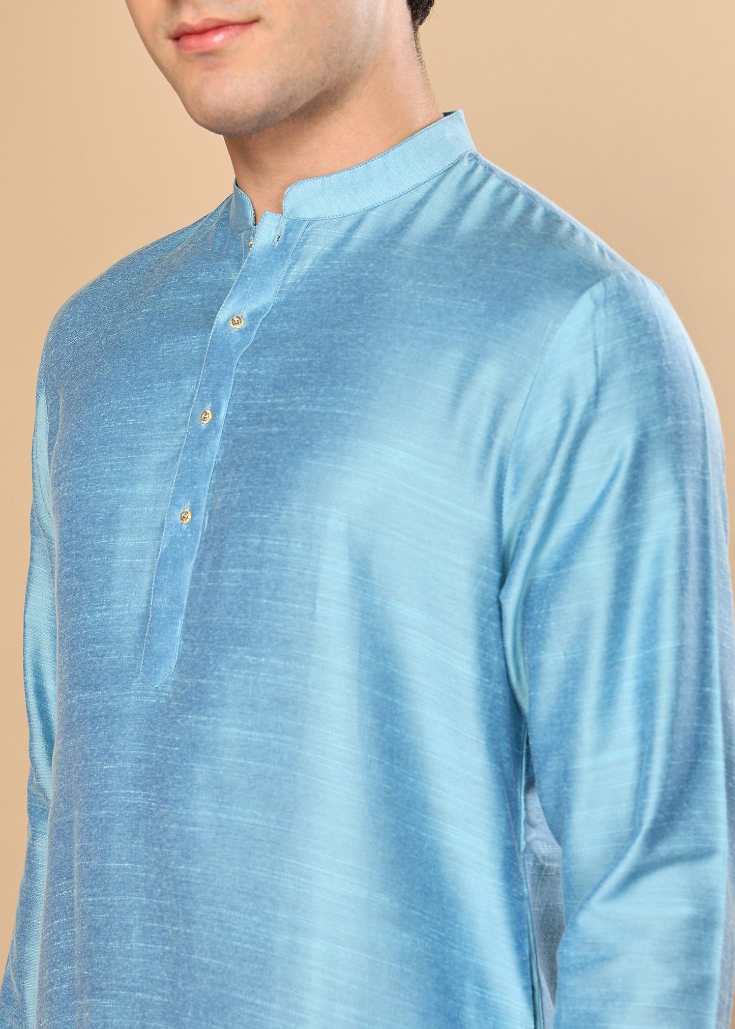 Tattva Sky Blue Solid Short Straight Kurta