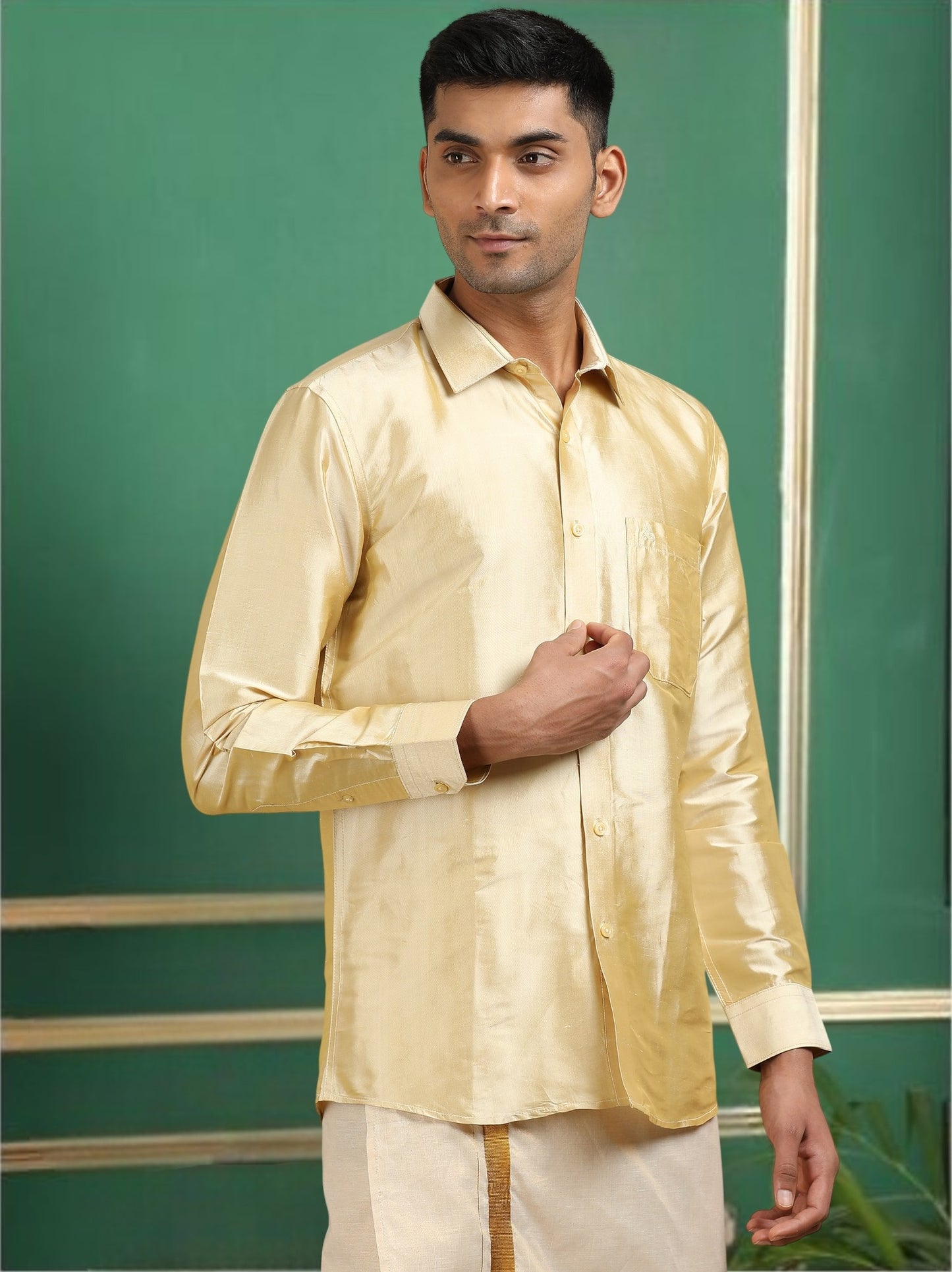 Tattva Men Beige Toned Pure Silk Shirt