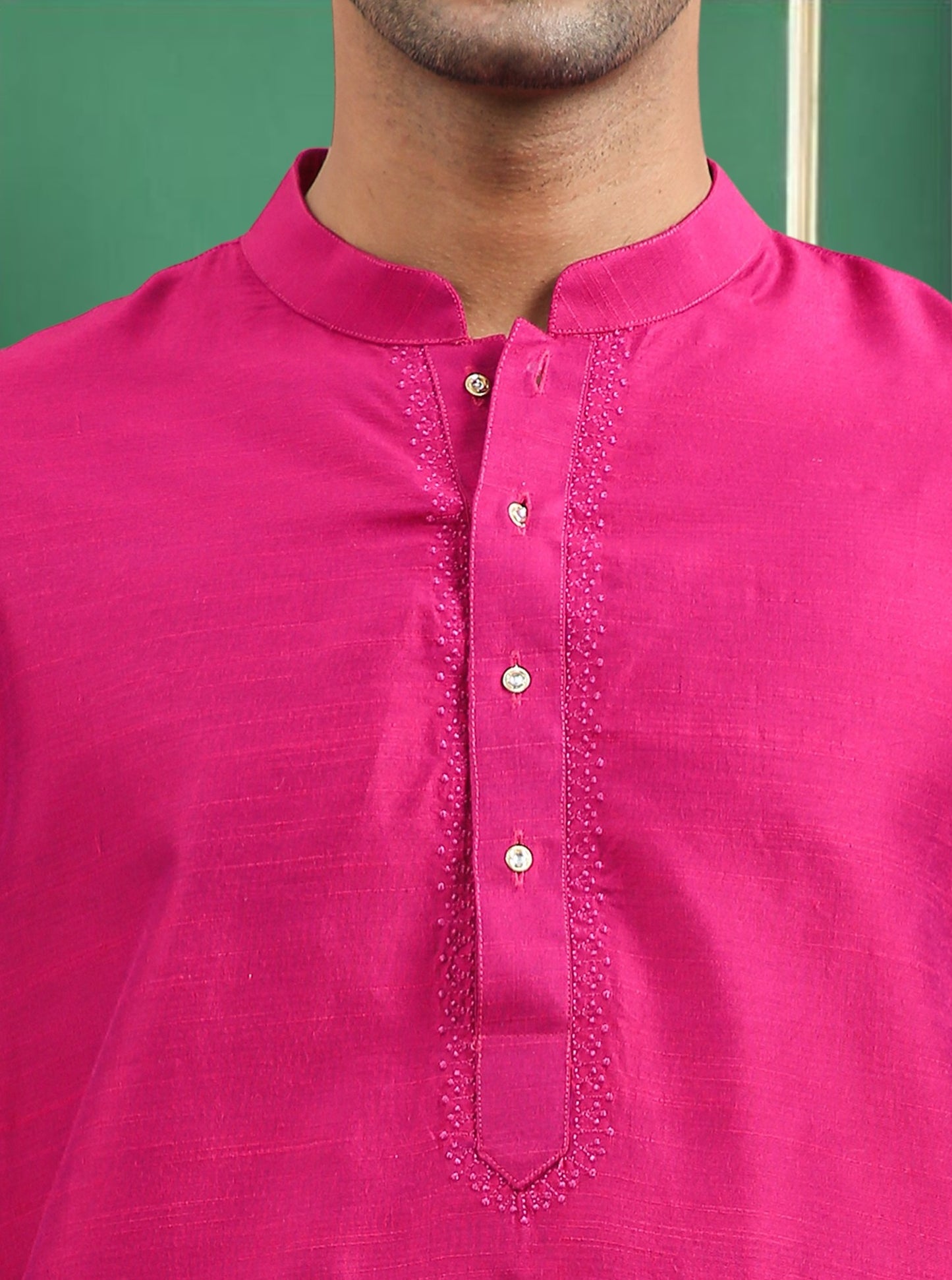 Tattva Fuchsia Toned Embroidered Cotton Short Kurta
