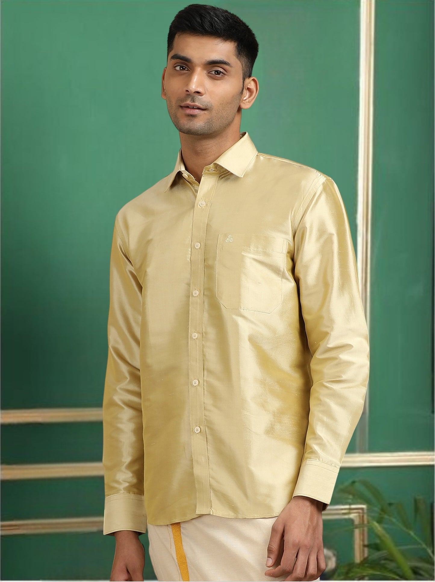 Tattva Men Gold Toned Pure Silk Shirt