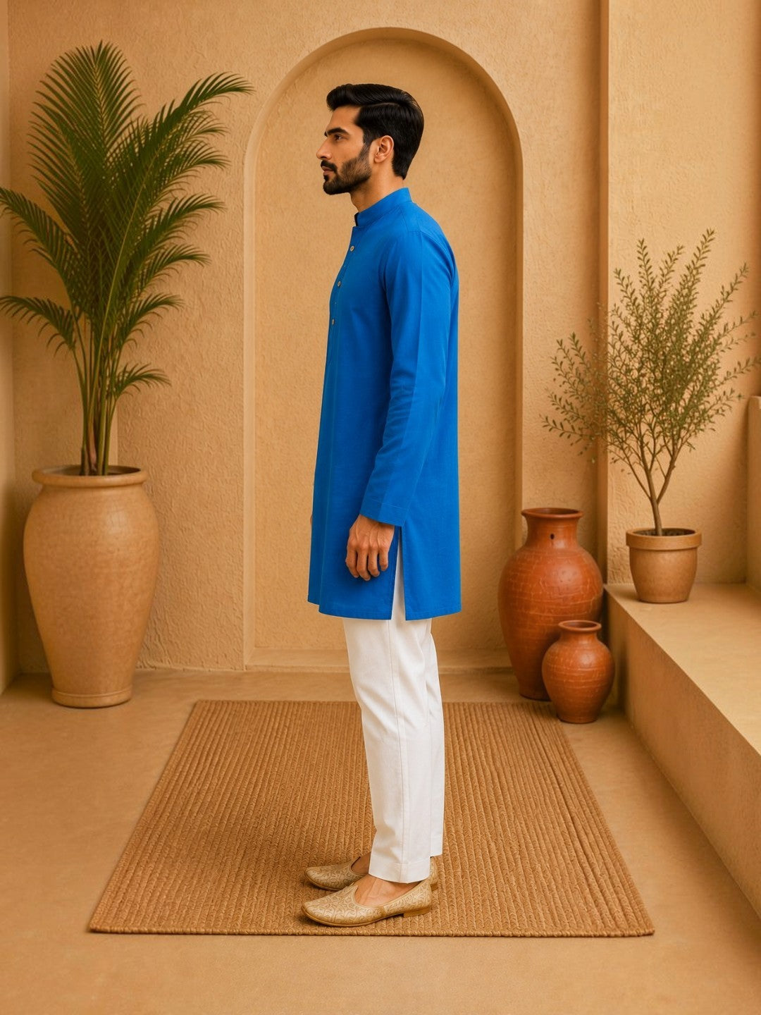 Tattva Men Solid Pure Cotton Short Kurta with Mandarin Collar