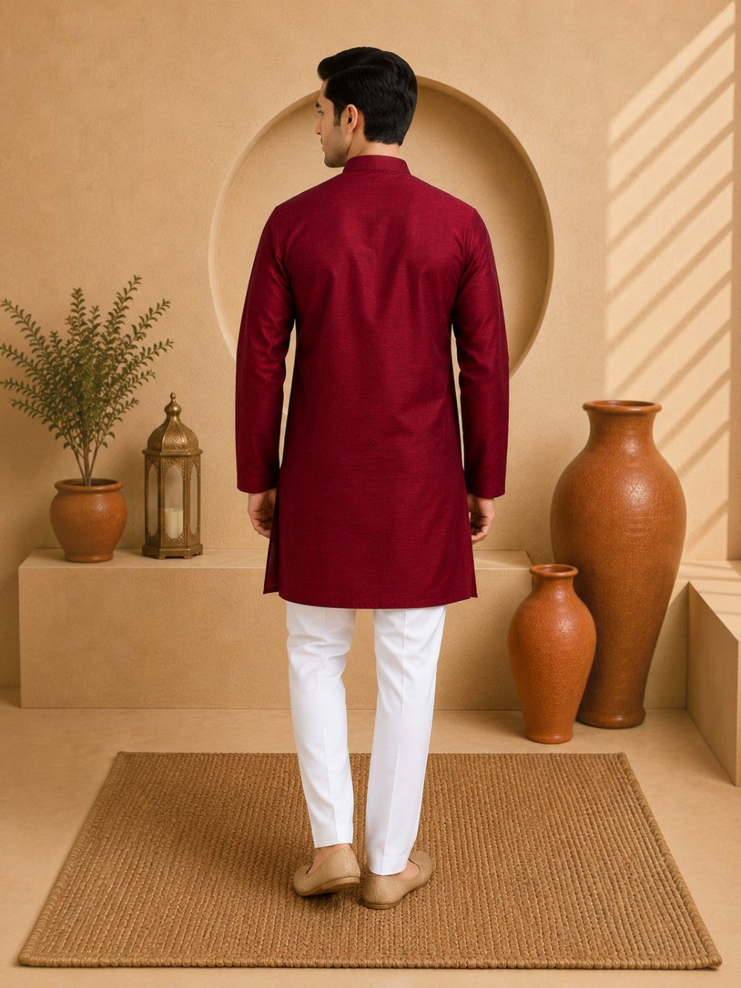Tattva Men Embroidered Solid Short Kurta