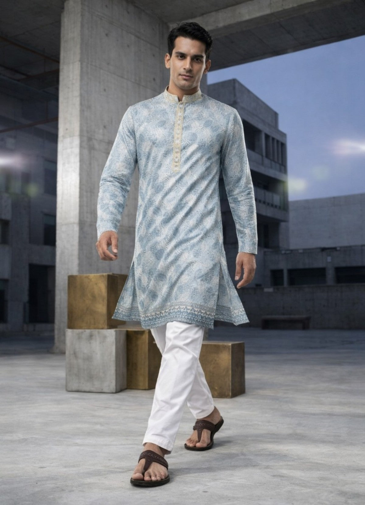Tattva Woven Diamond Motif Grey Festive Kurta Set