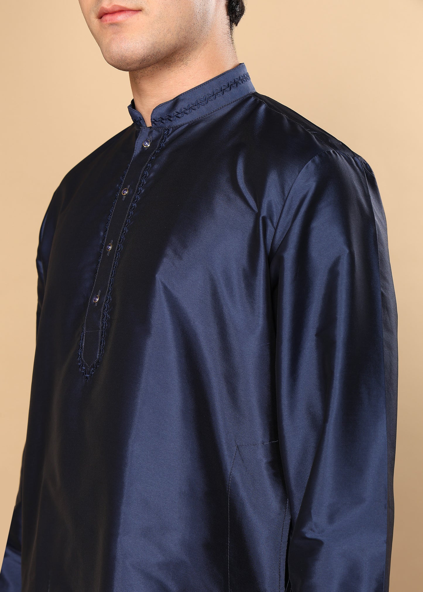 Tattva Men Navy Blue Solid Short Kurta