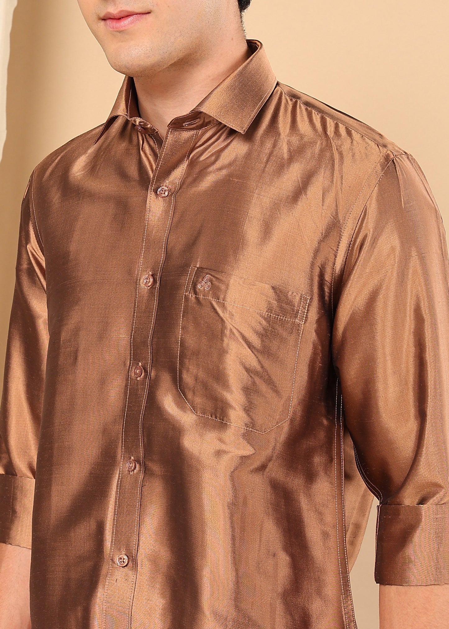 Tattva Men Burnt Copper Pure Silk Solid Opaque Shirt