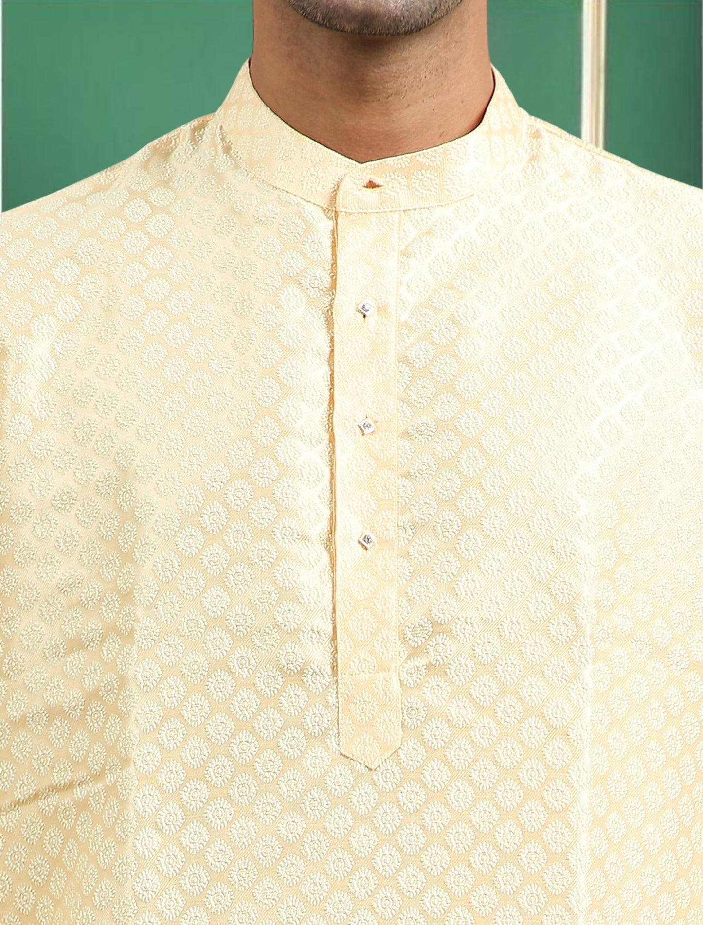 Tattva Beige Toned Woven Design Polyster Short Kurta