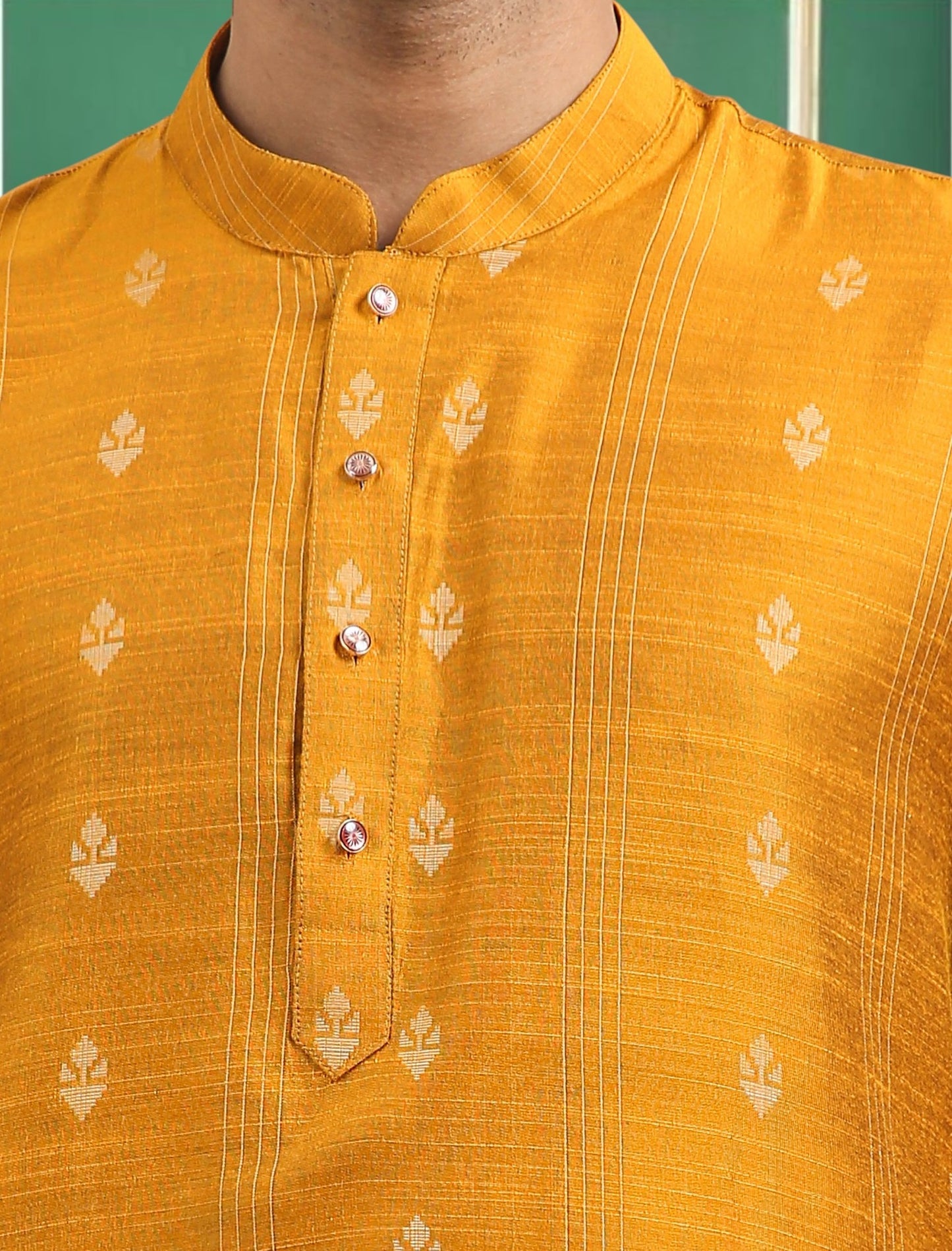 Tattva Yellow Toned Woven Design Cotton Short Kurta