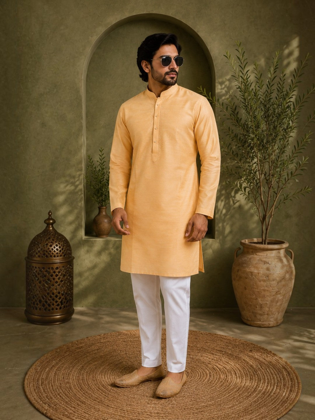 Tattva Solid Embroidered Mandarin Collar Short Kurta