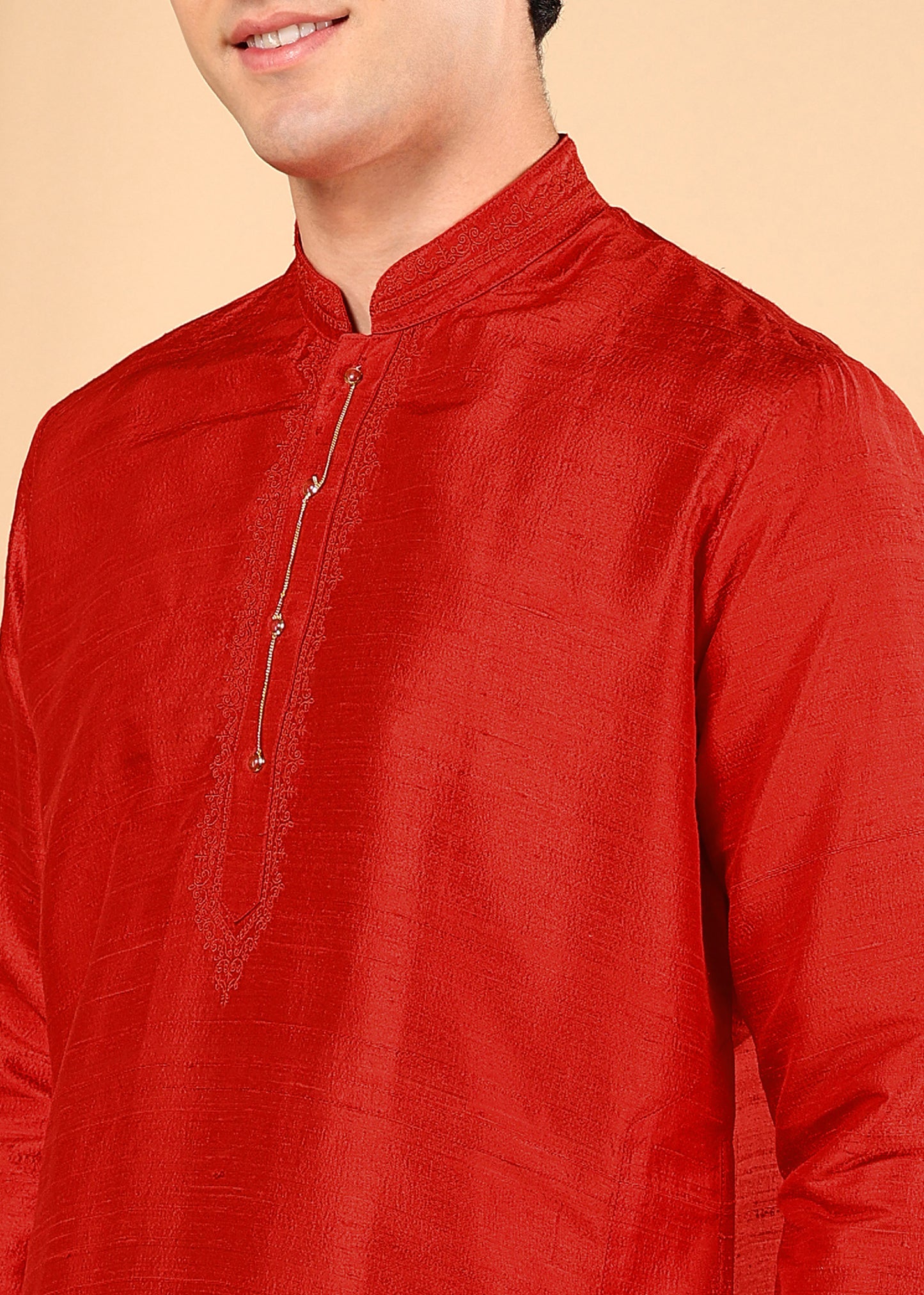 Tattva Men Solid Short Silk Kurta