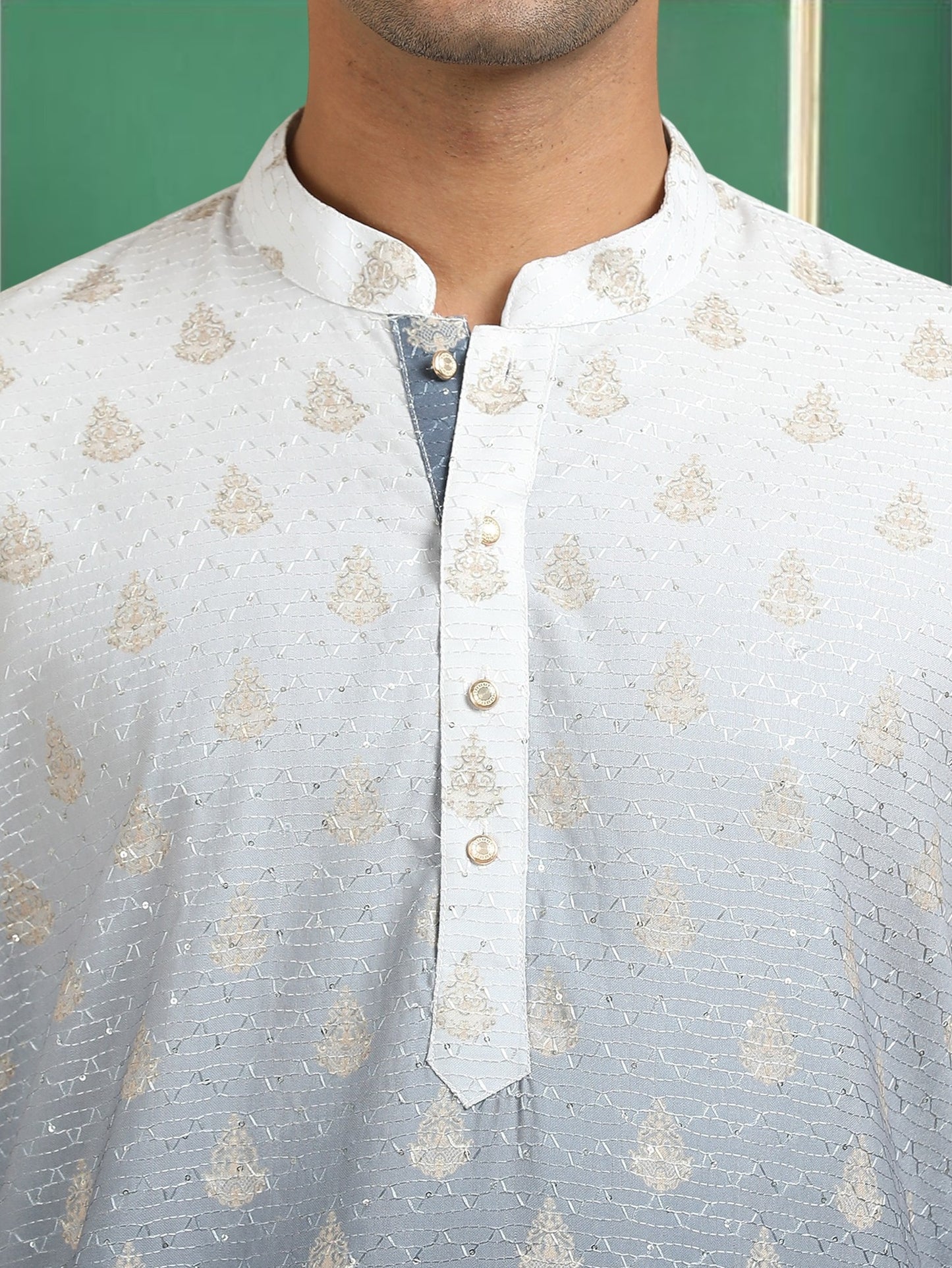 Tattva Men Ethnic Motifs and Daman Printed Sequence Threadwork Kurta Pyjama Set