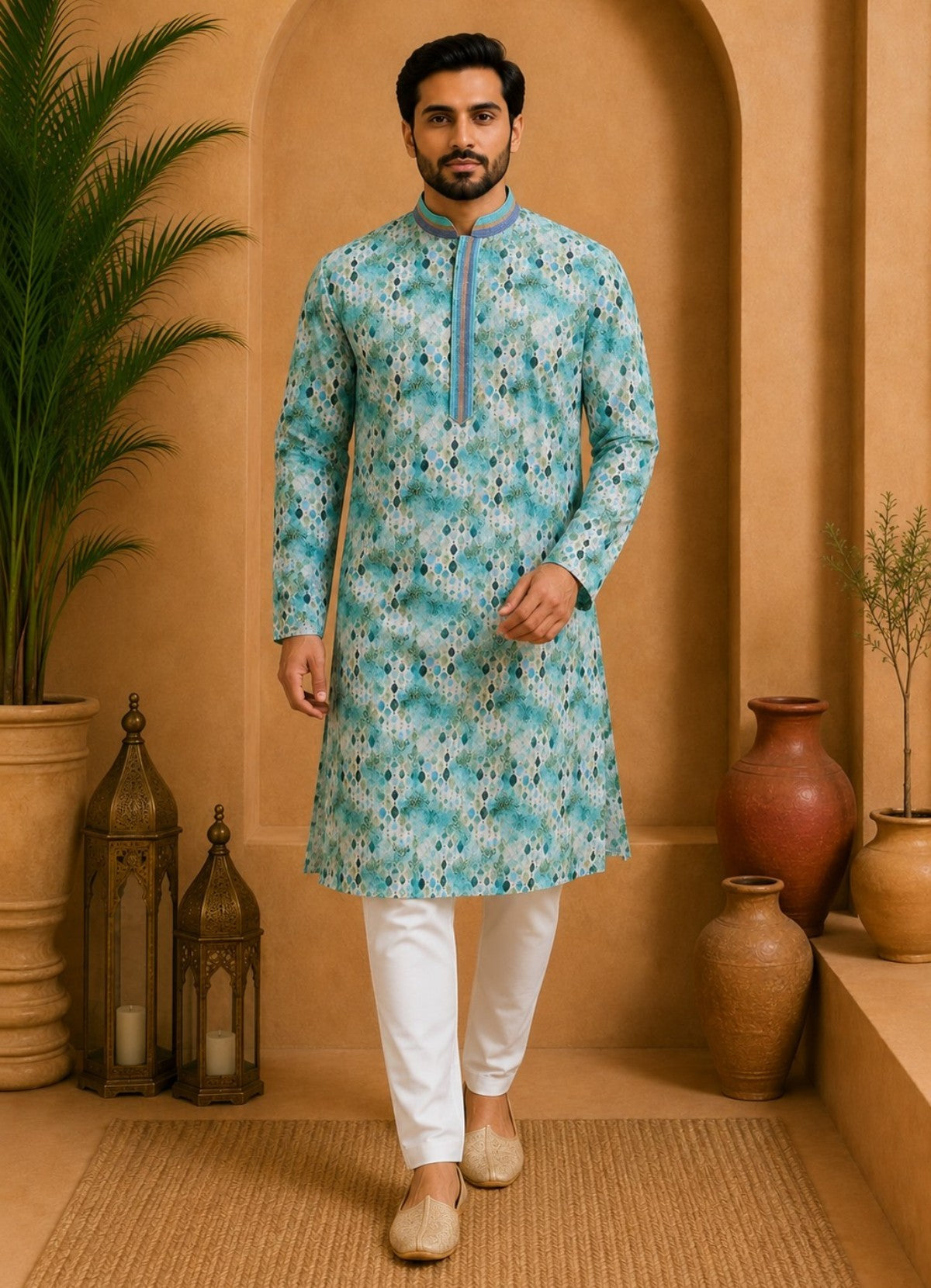 Tattva Men's Embroidered Thread Work Sequinned Kurta