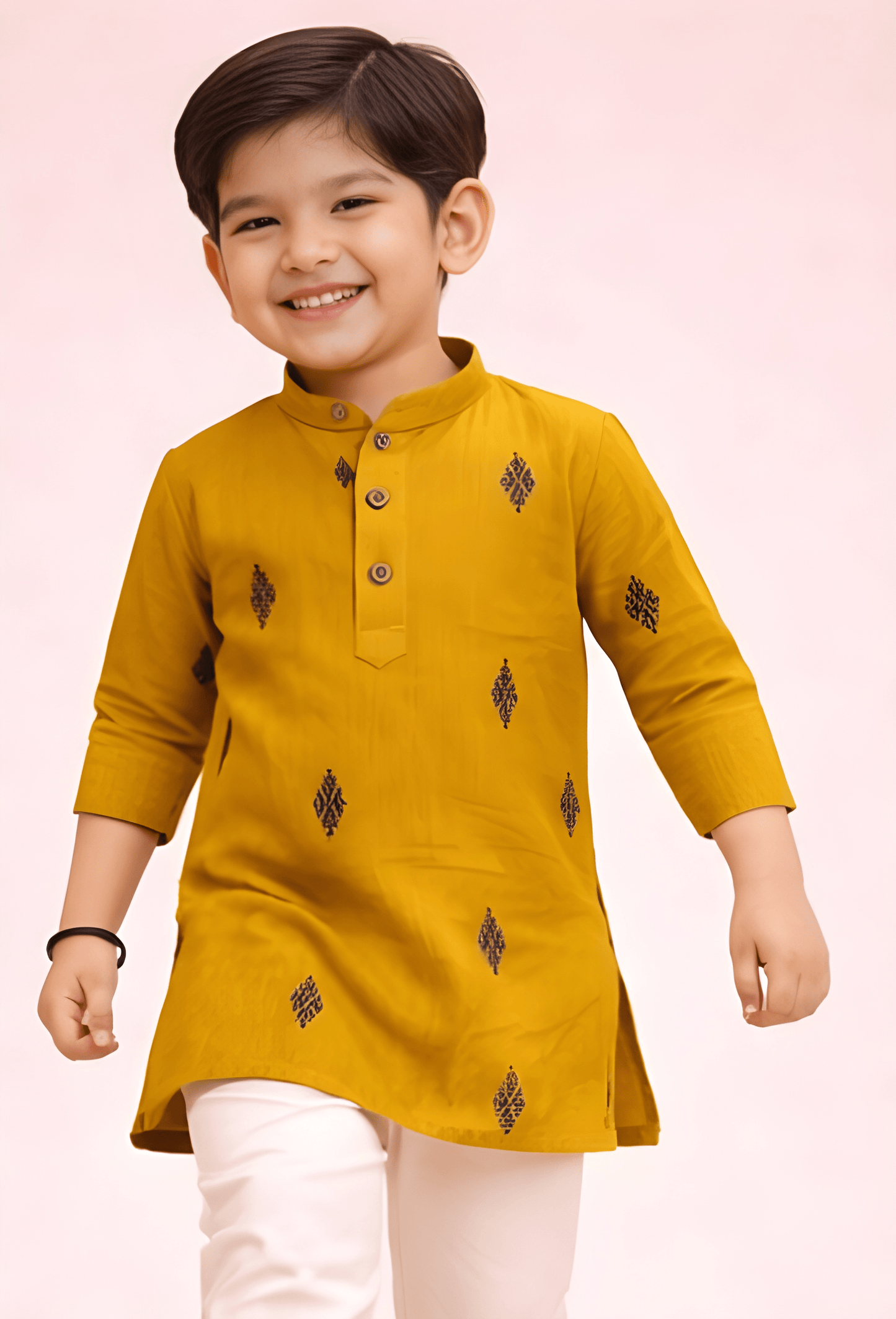 TATTVA Boys Ethnic Kurta with Ikat Woven Motif & Mandarin Collar