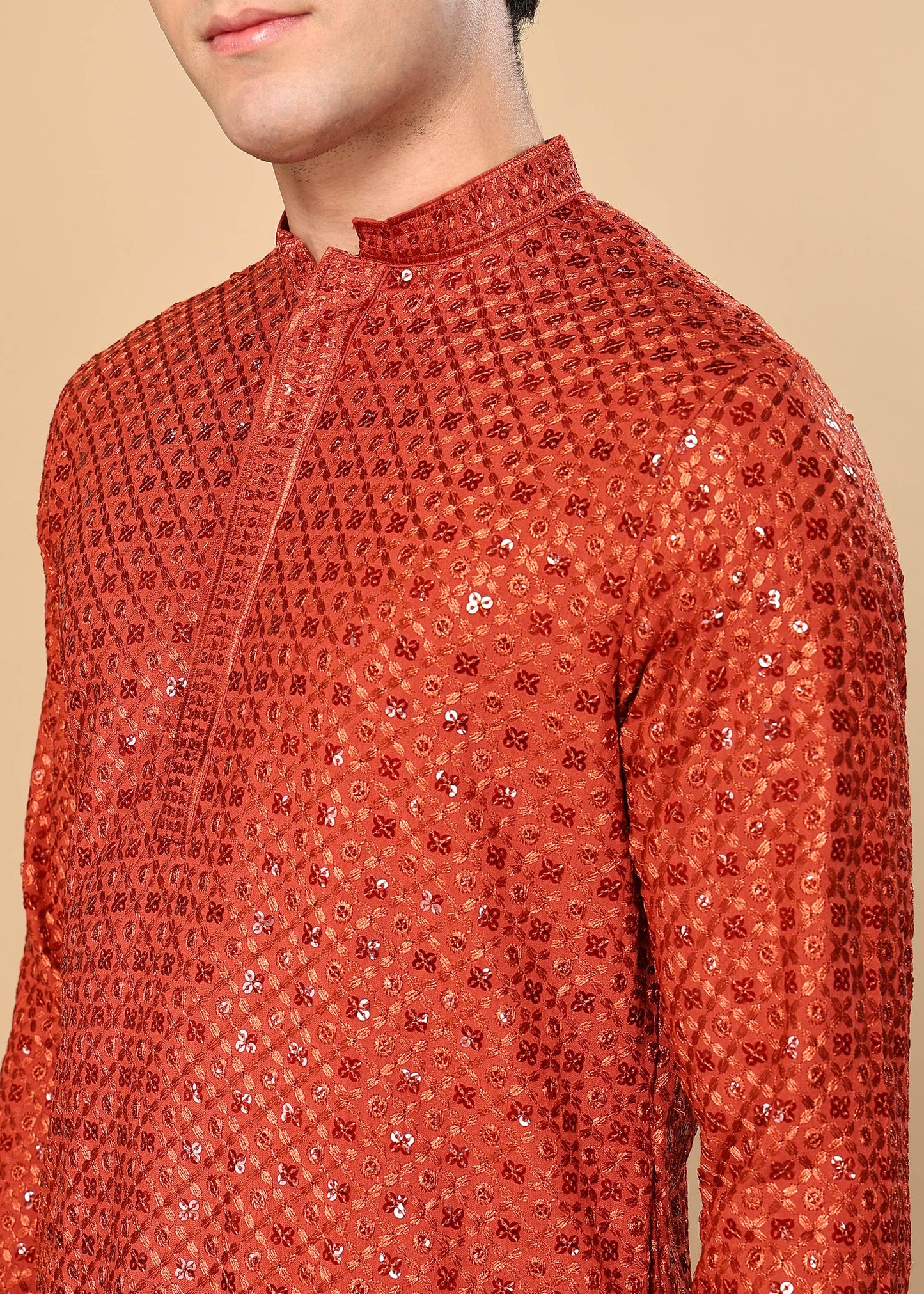 Tattva Embroidered Thread Work Mandarin Collar Straight Kurta