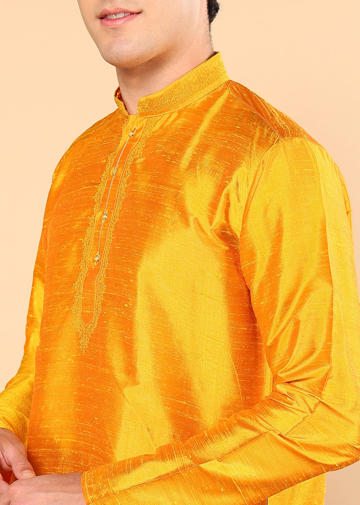 Tattva Men Solid Short Silk Kurta