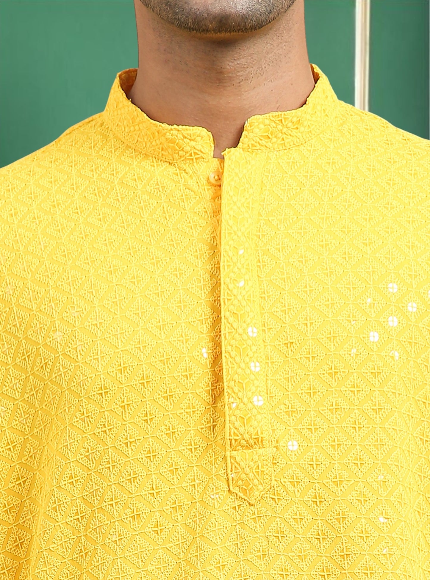 Tattva Yellow Toned chikankari Cotton Short Kurta