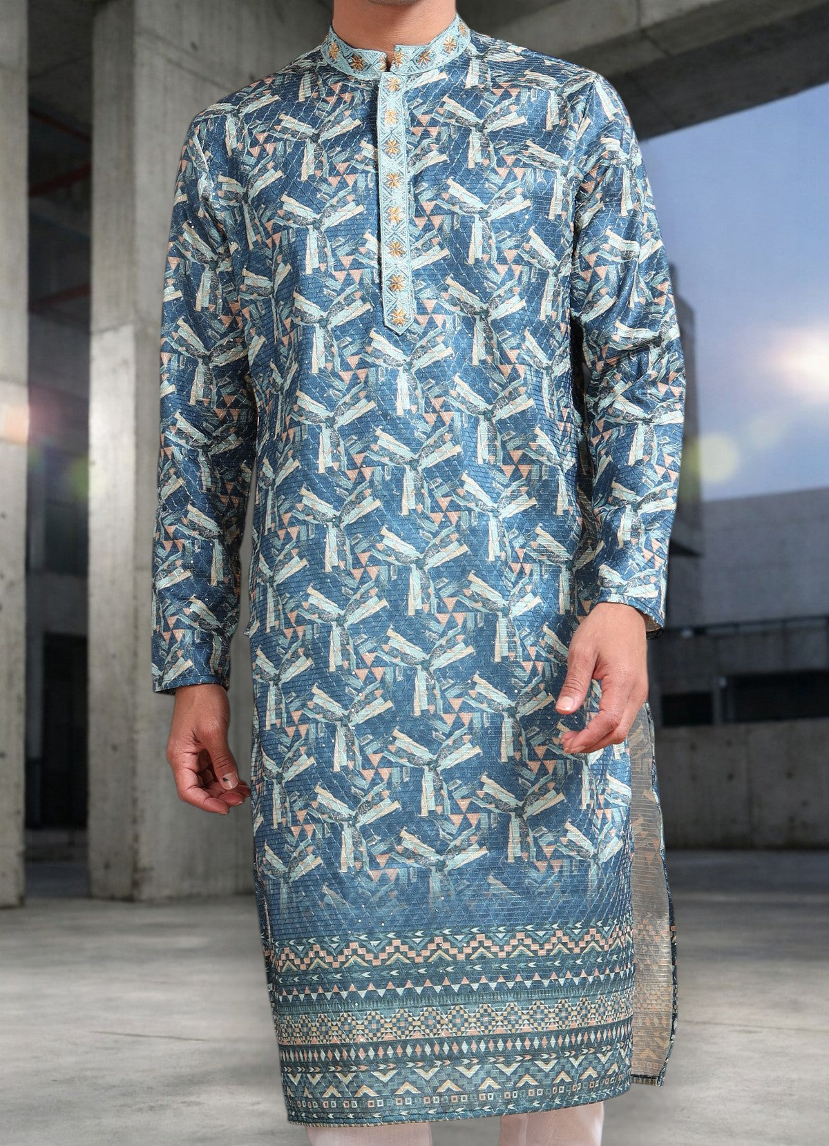 Tattva Woven Diamond Motif Blue Festive Kurta Set
