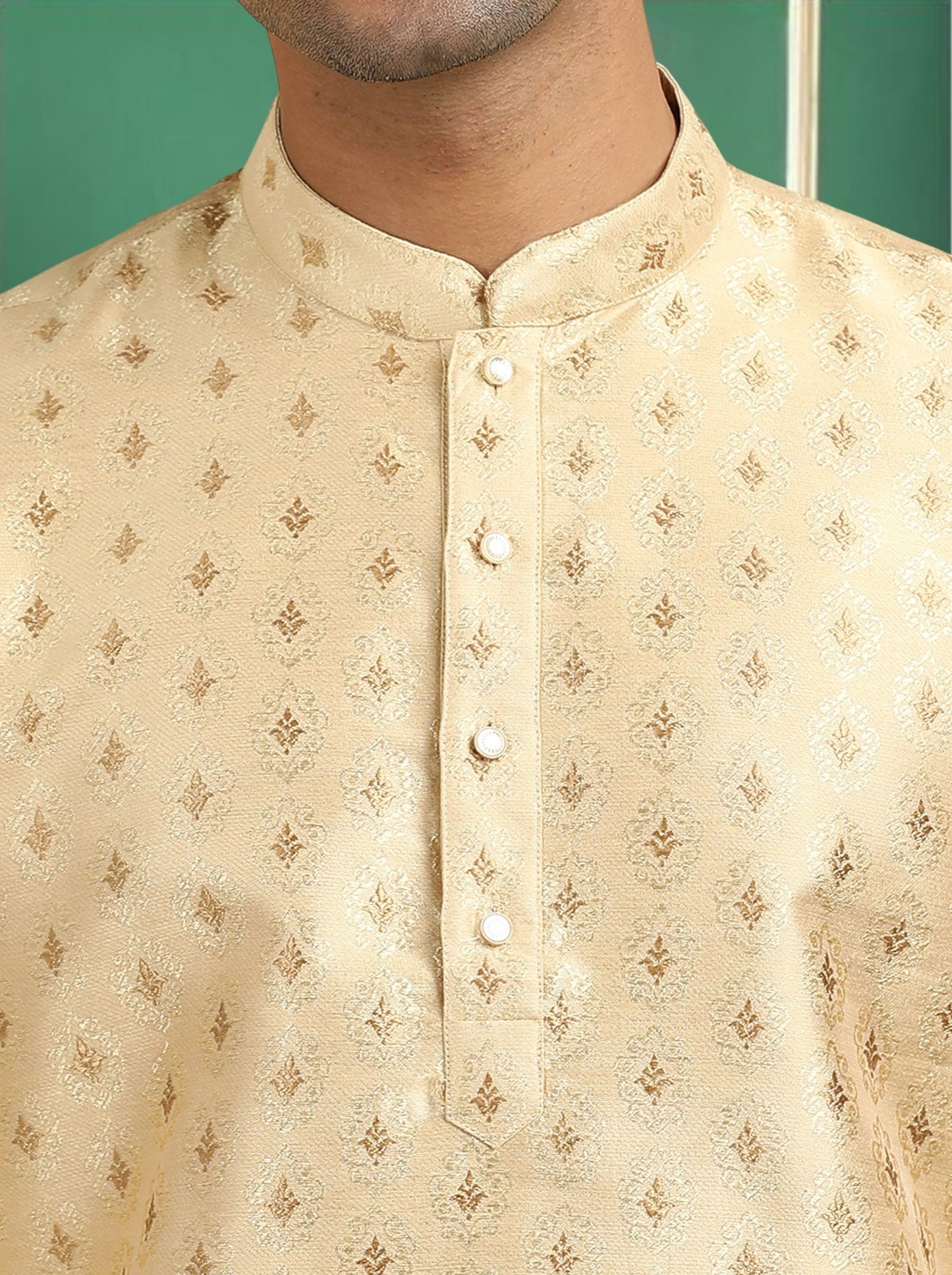 Tattva Beige Toned Jacquard Short Kurta