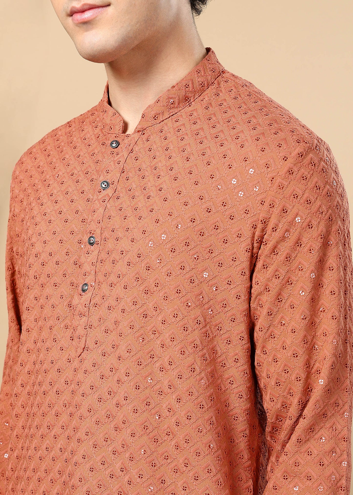 Tattva Rust Toned Embroidered Short Kurta