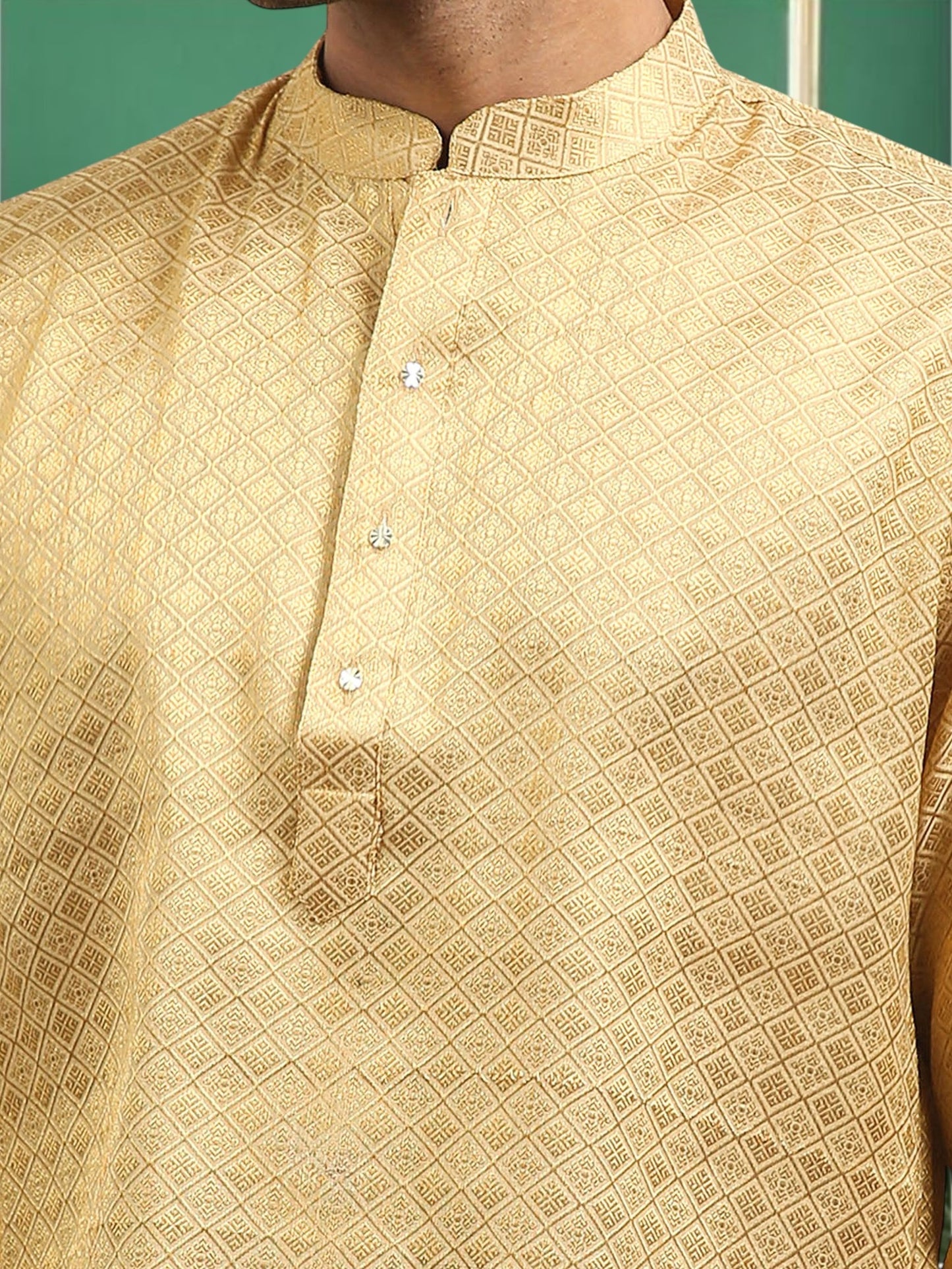 Tattva Gold Toned brocade Polyster Short Kurta