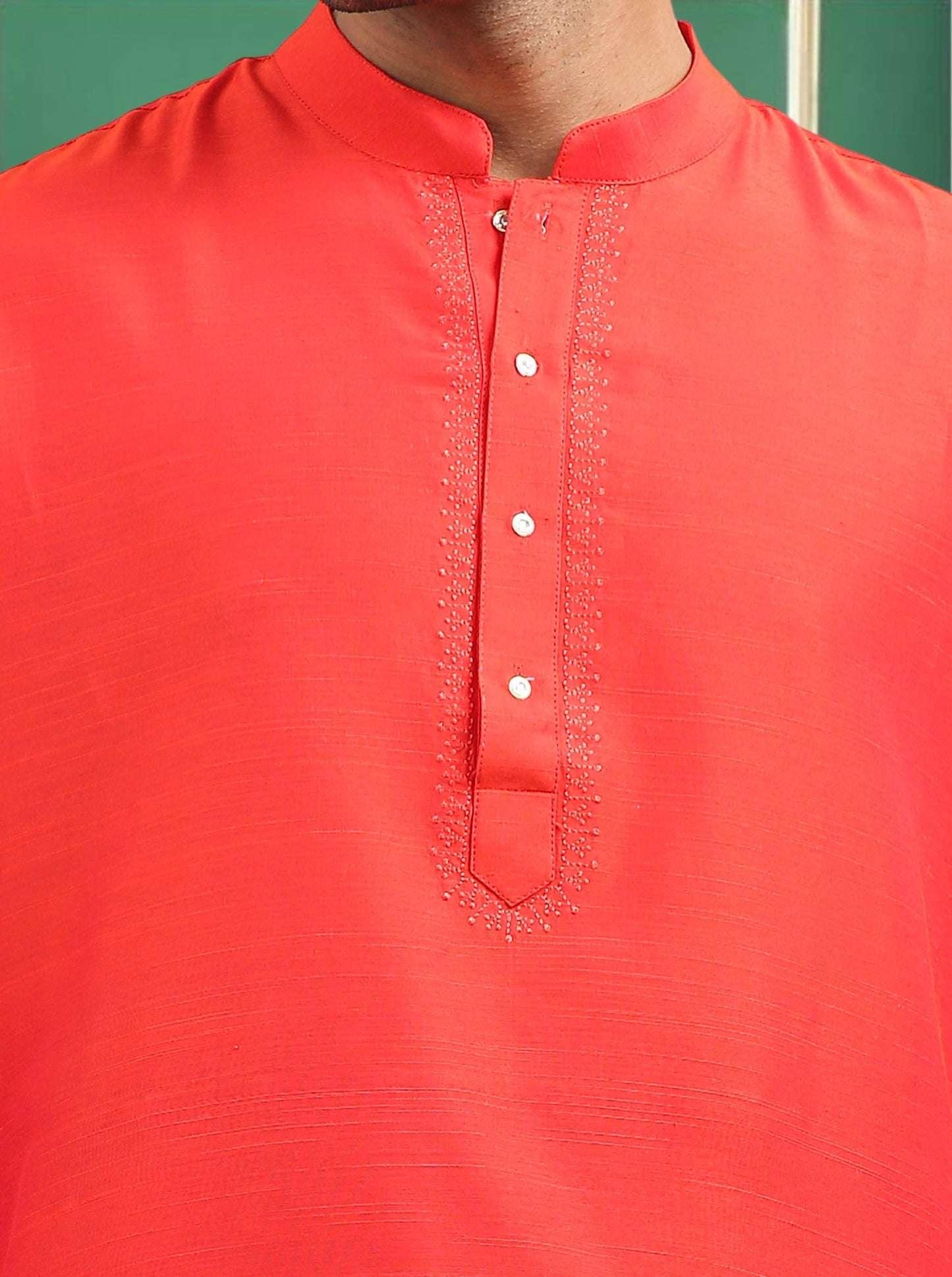 Tattva Red Toned Embroidered Cotton Short Kurta