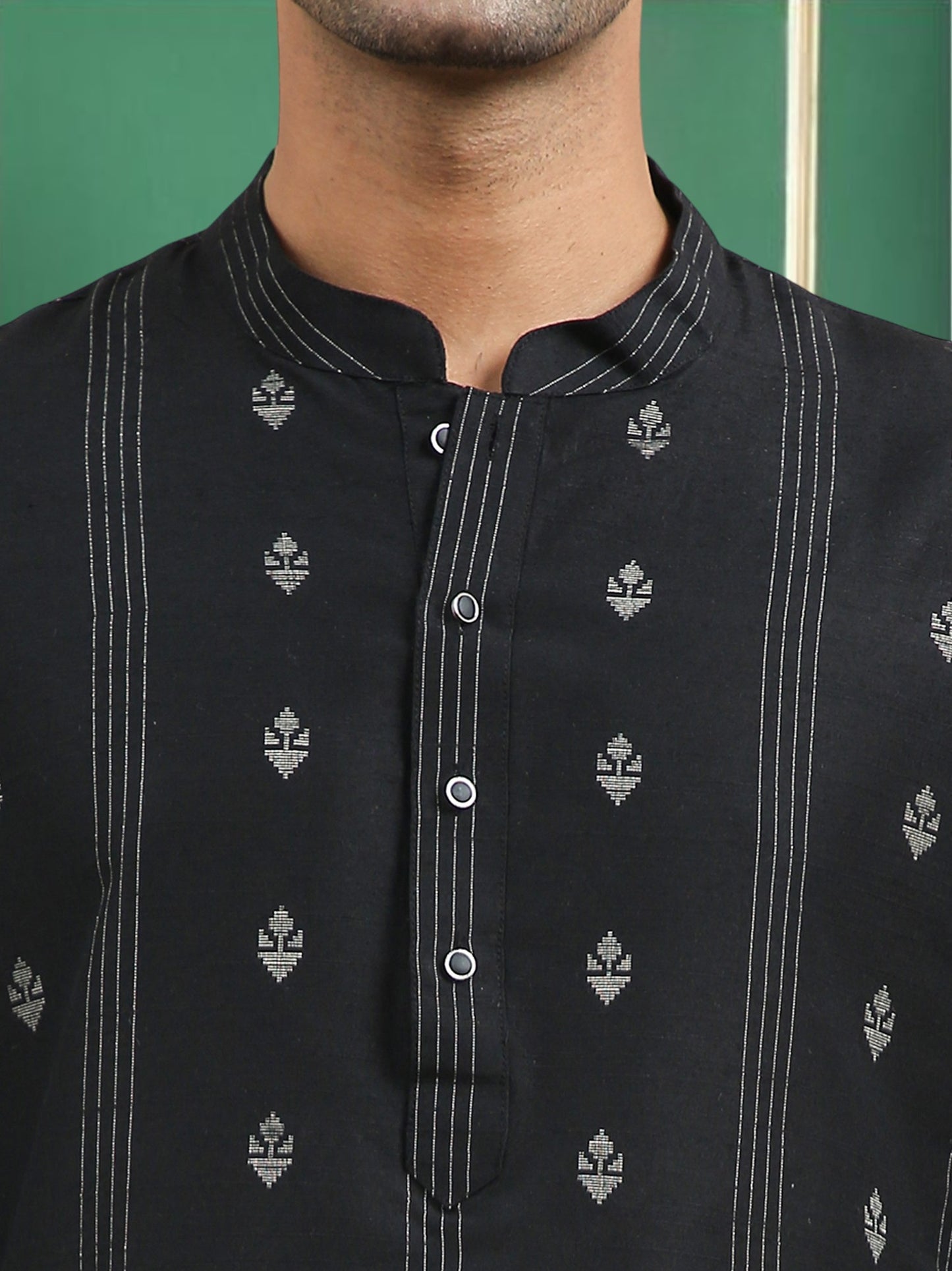 Tattva Black Toned Woven Design Cotton Short Kurta