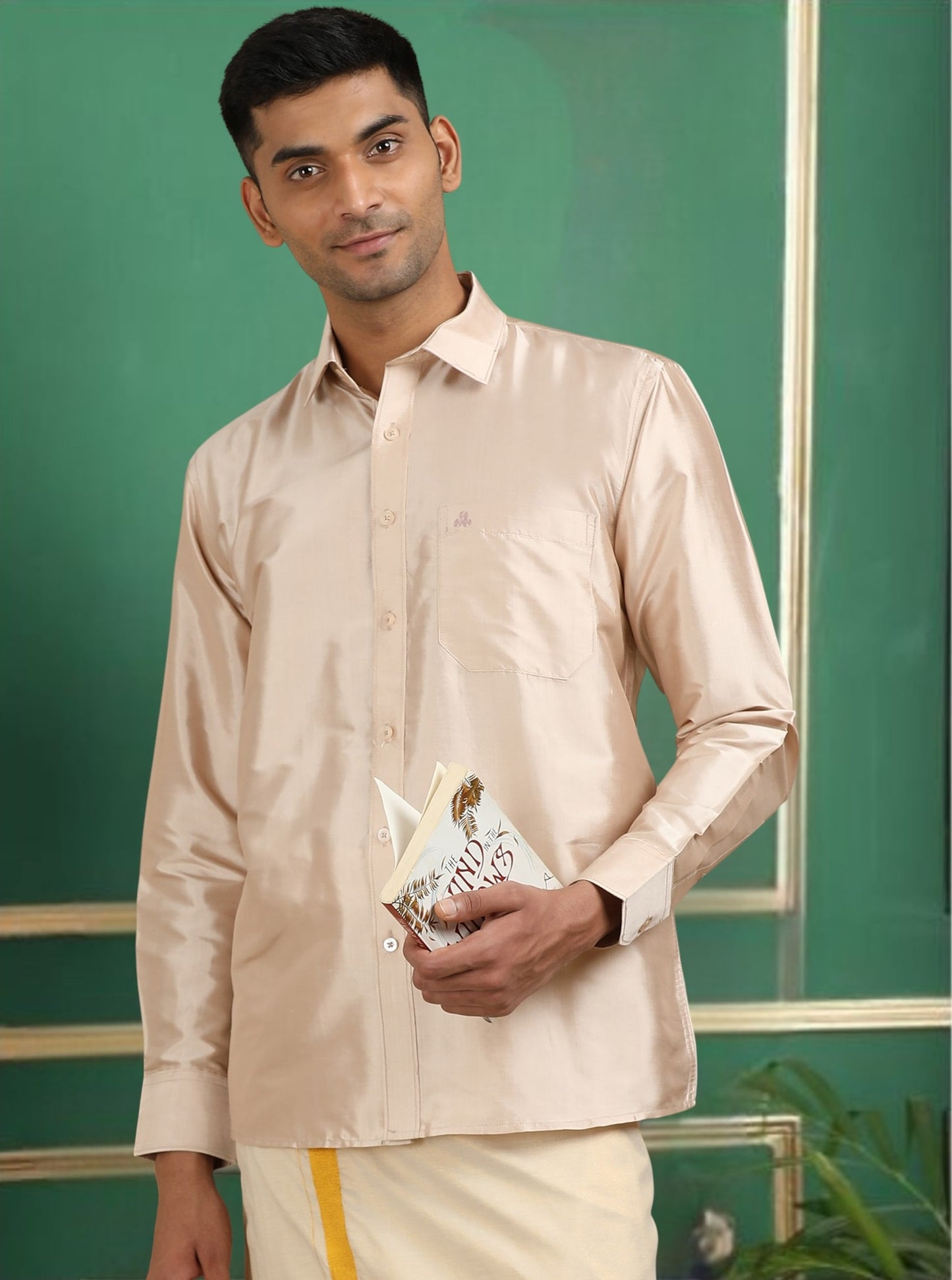 Tattva Men Copper Toned Pure Silk Shirt