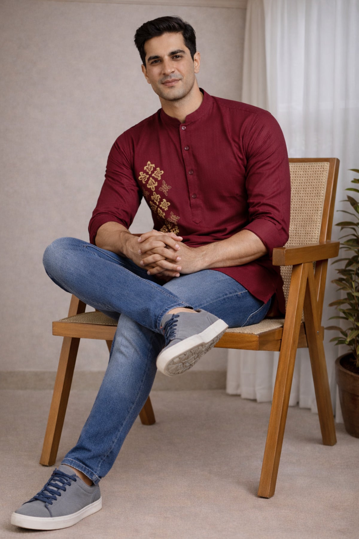 Tattva Men Premium Cotton Printed Straight Kurta