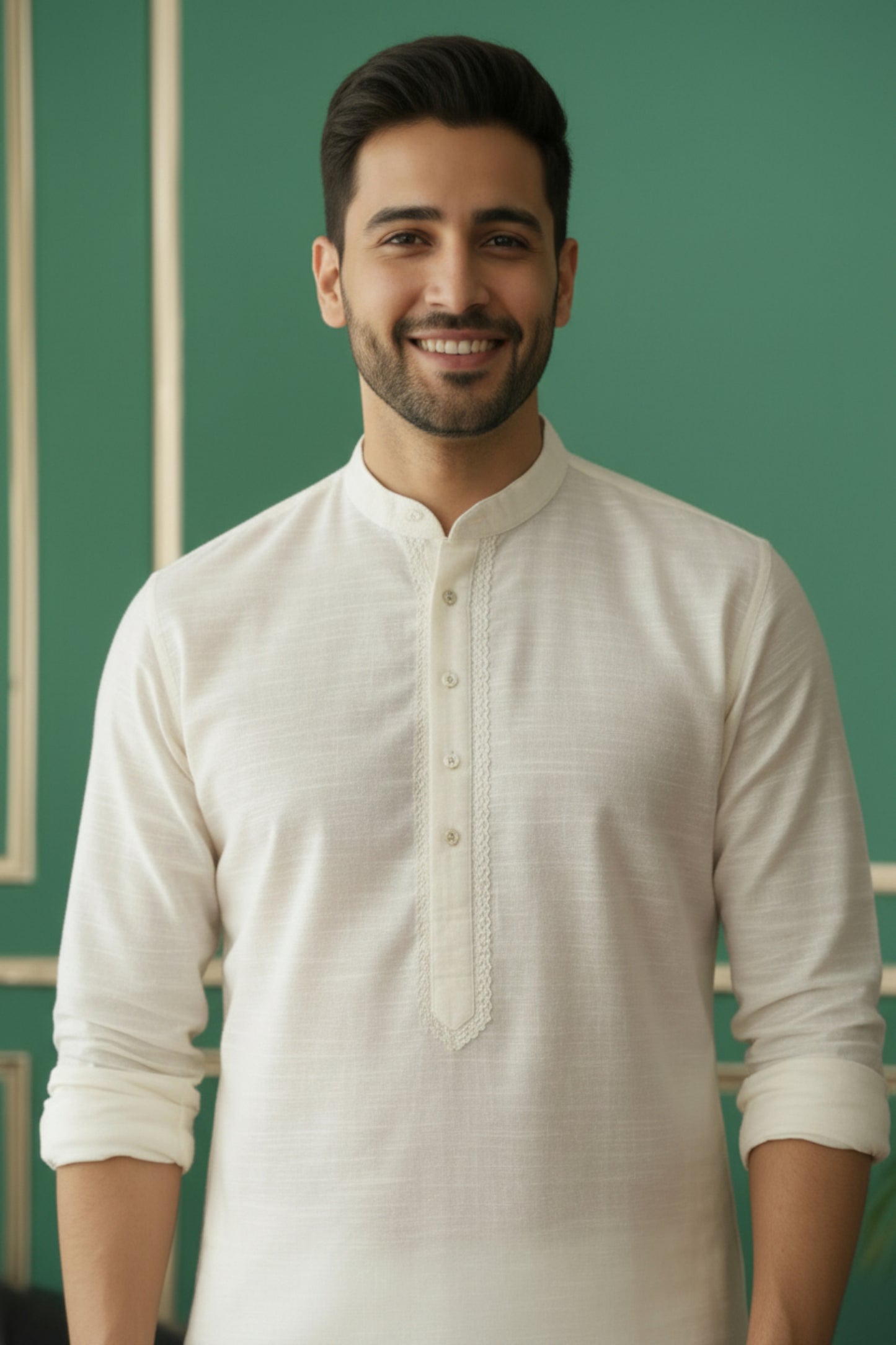 Tattva Men Embroidered Solid Short Kurta