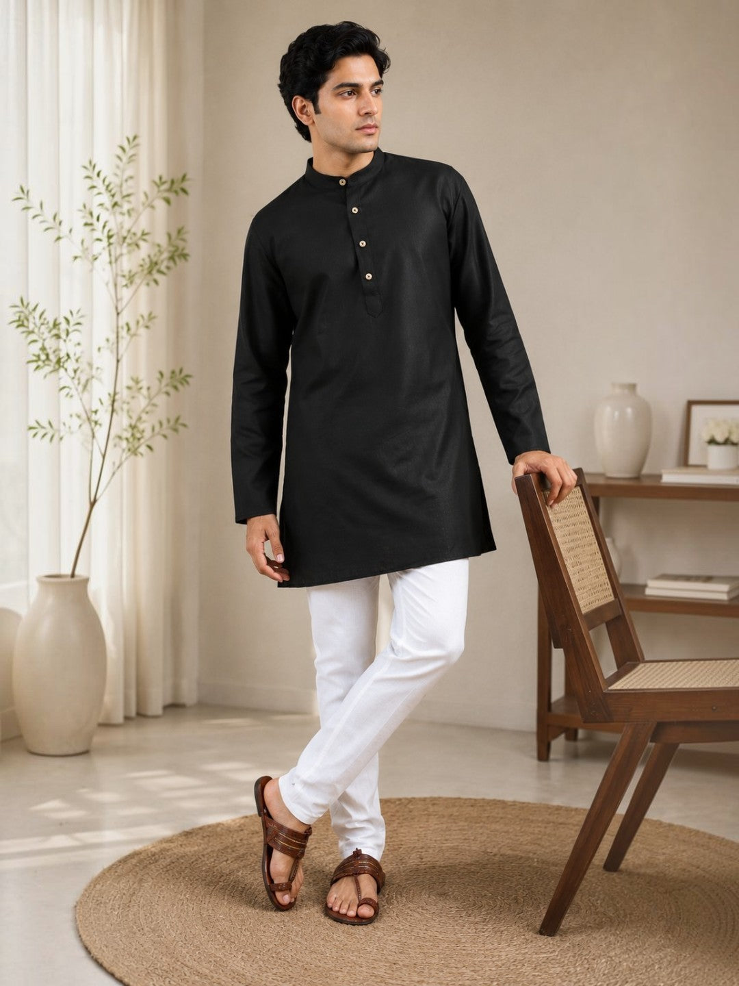 Tattva Men Premium Cotton Solid Straight Kurta