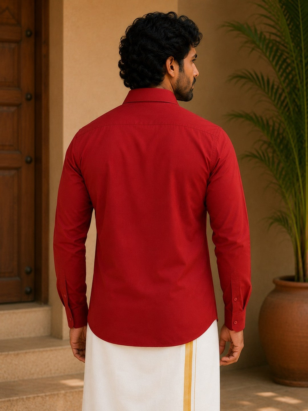Tattva Mens Red Colour Solid Party Shirt