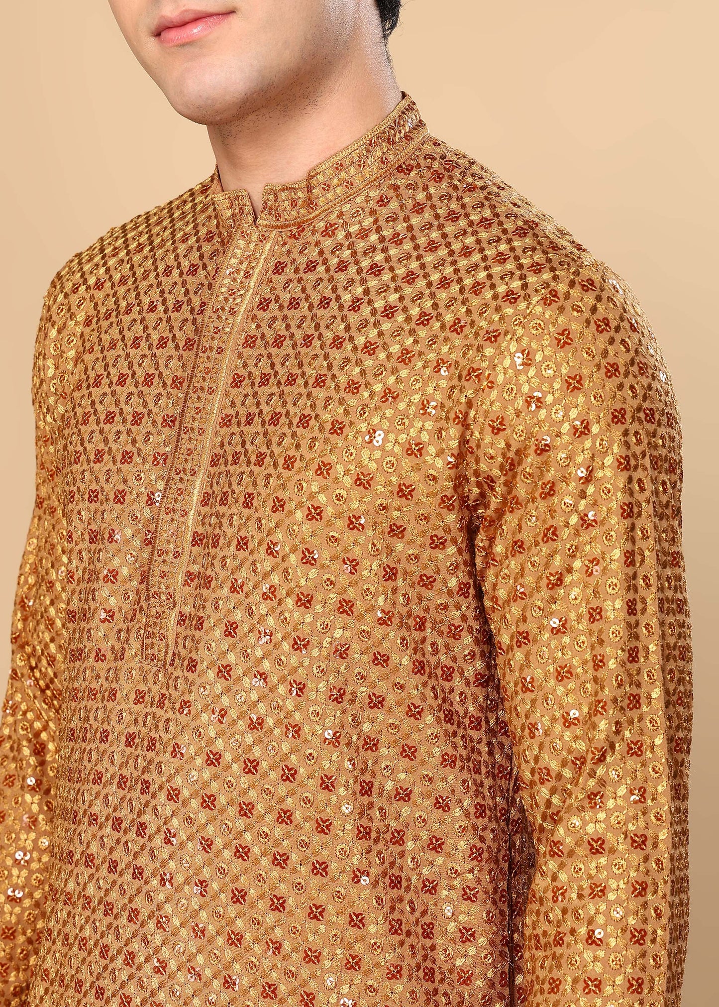 Tattva Embroidered Thread Work Mandarin Collar Straight Kurta