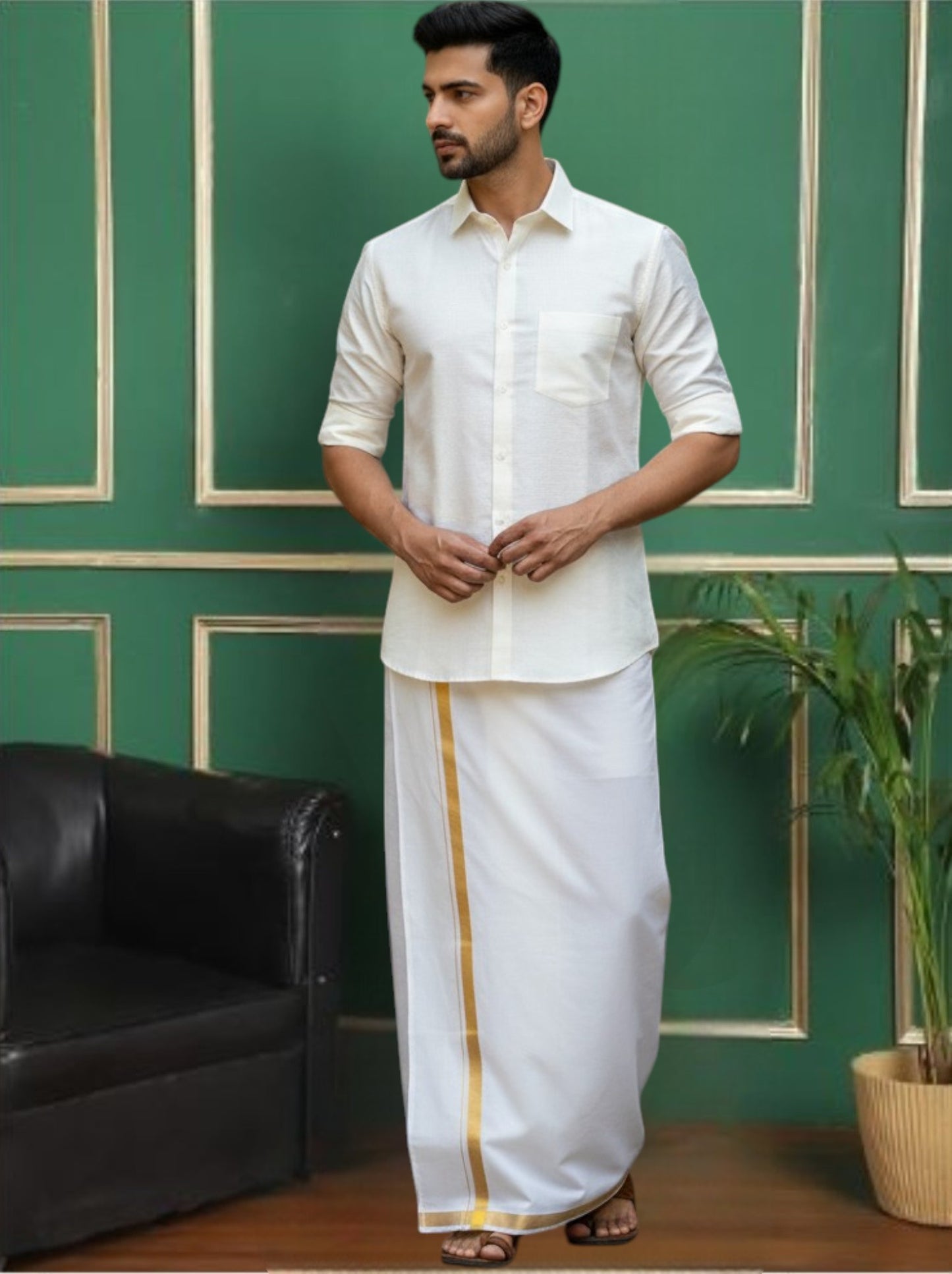 Cream Color Art Silk Slim Fit Solid Party Shirt