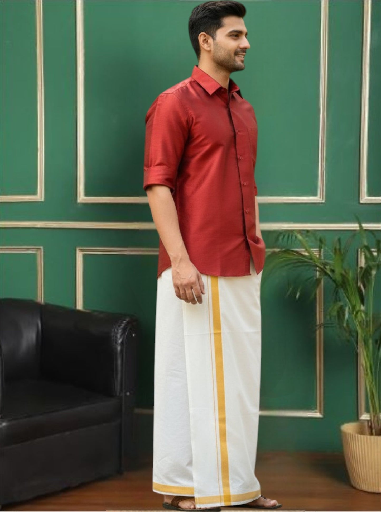 Tattva Mens Red Colour Solid Party Shirt