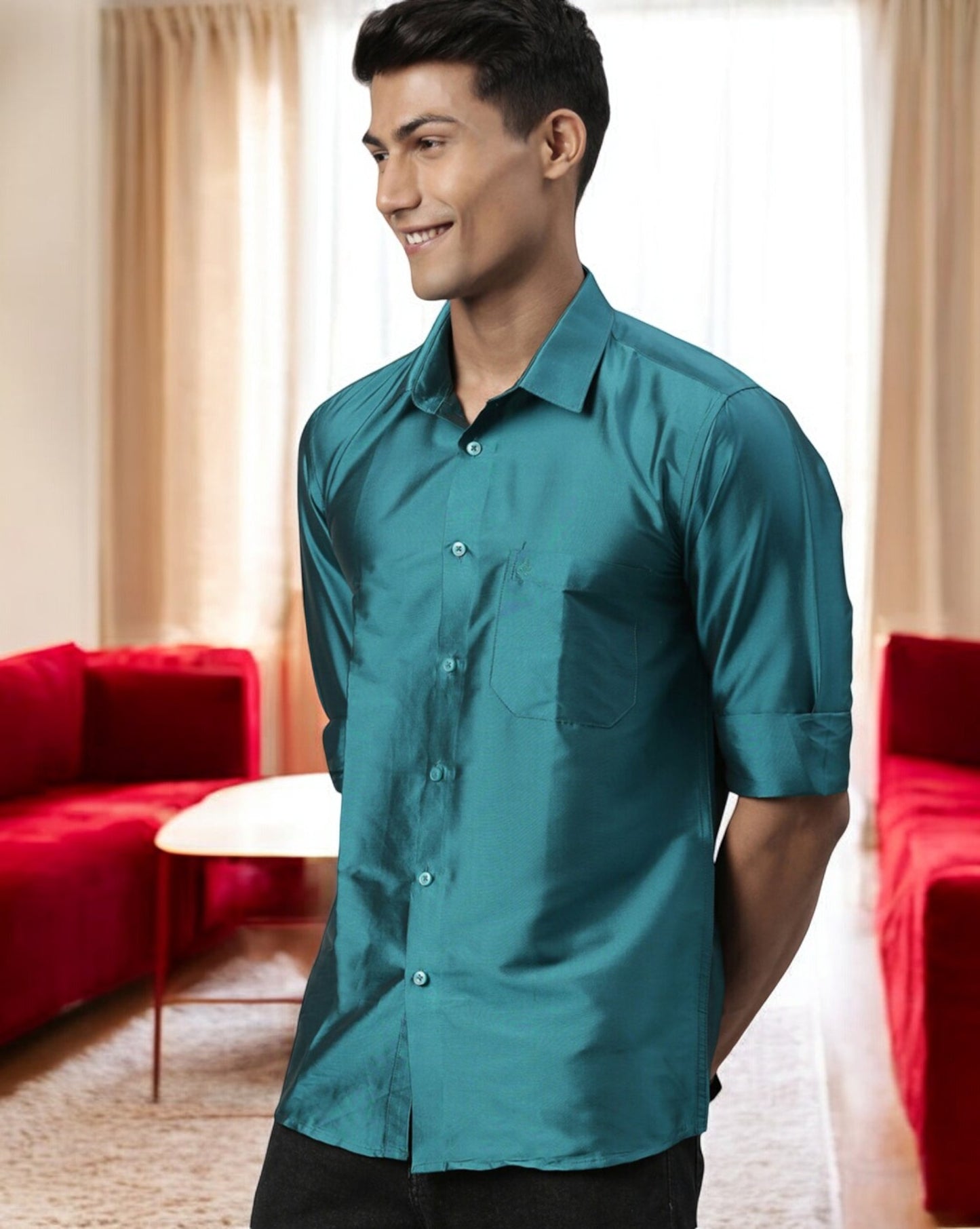 Tattva Mens Rama Green Solid Shirt