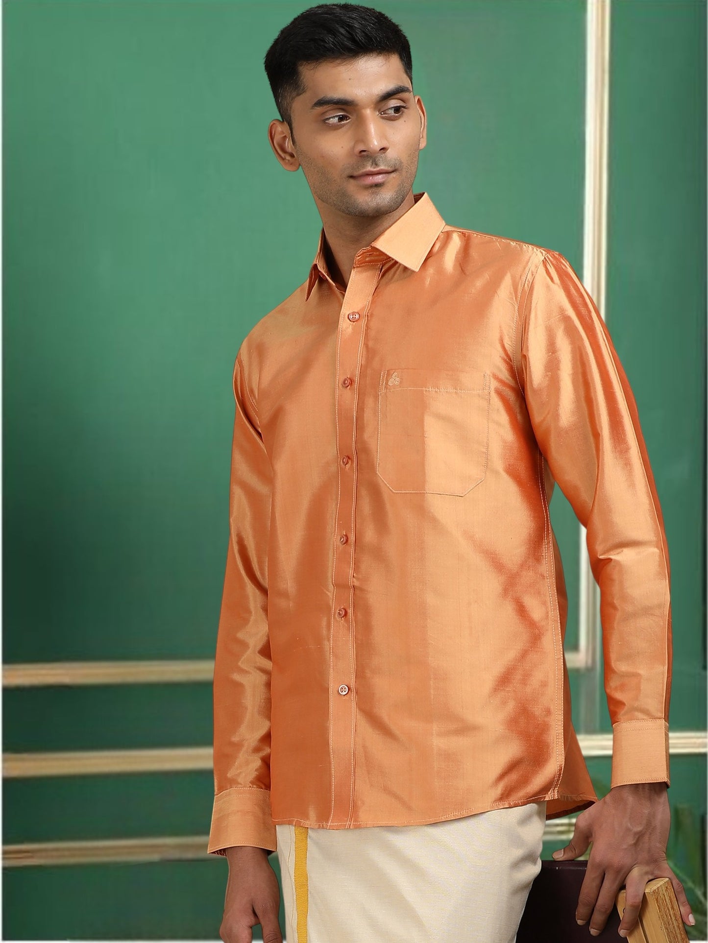 Tattva Men Orange Toned Pure Silk Shirt