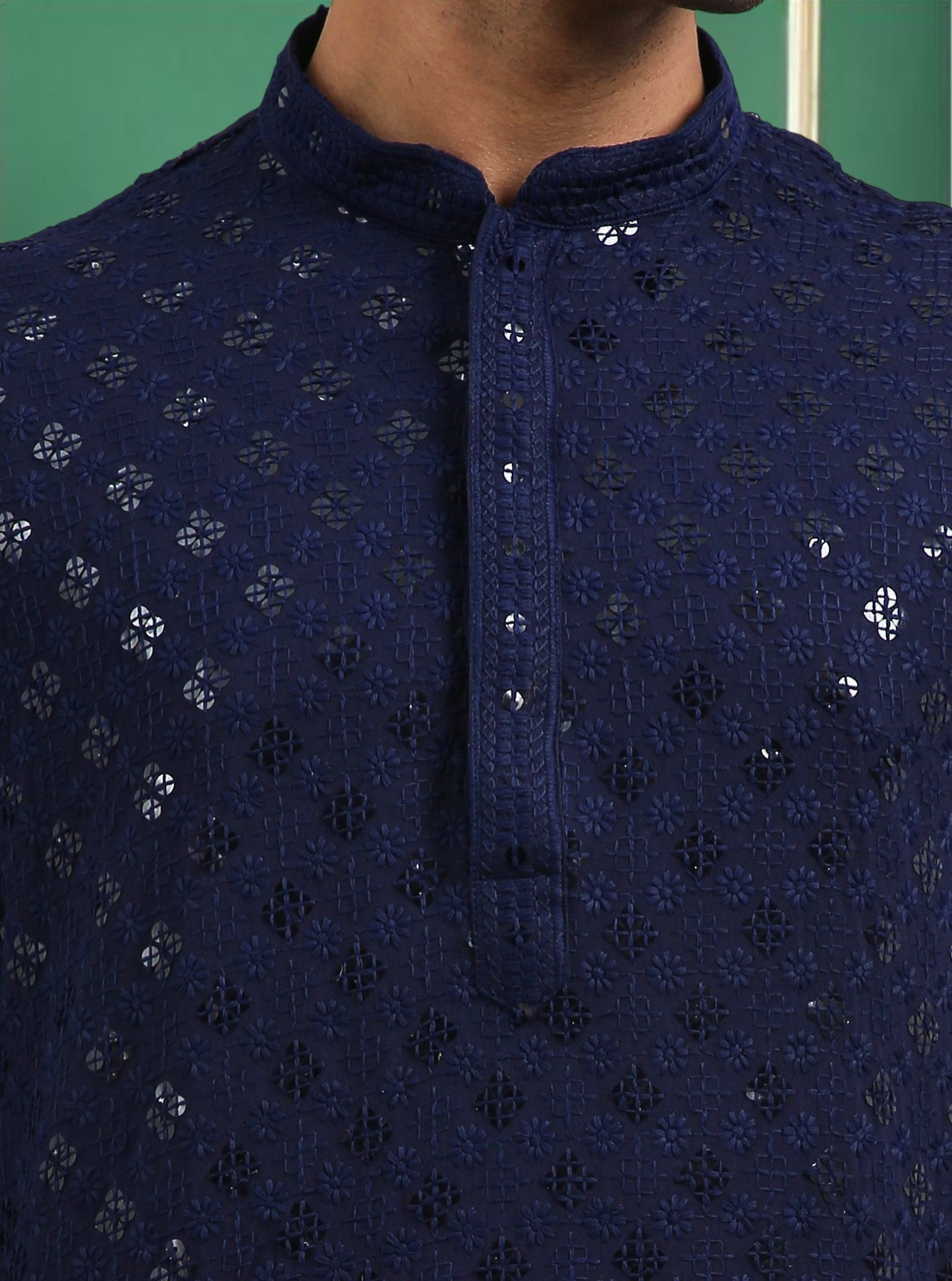 Tattva Navy Blue Toned chikankari Cotton Short Kurta