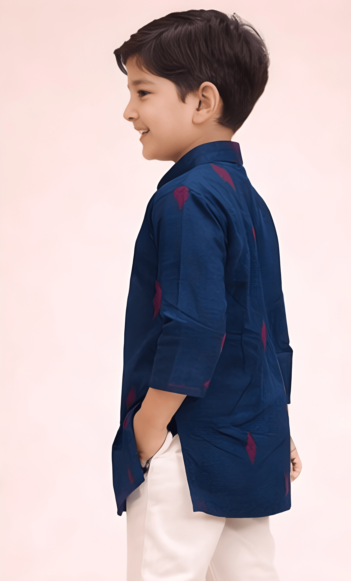 TATTVA Boys Ethnic Kurta with Ikat Woven Motif & Mandarin Collar