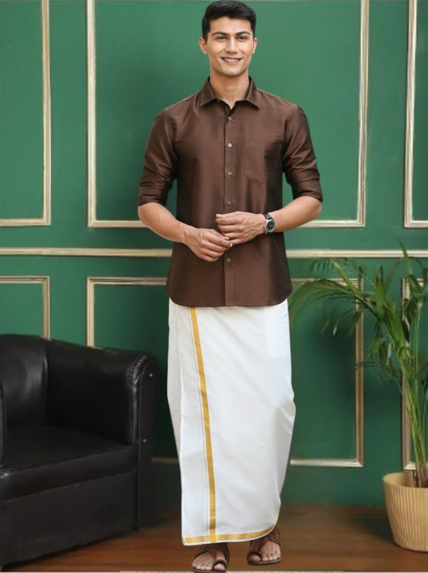 Tattva Mens Coffee Solid Shirt