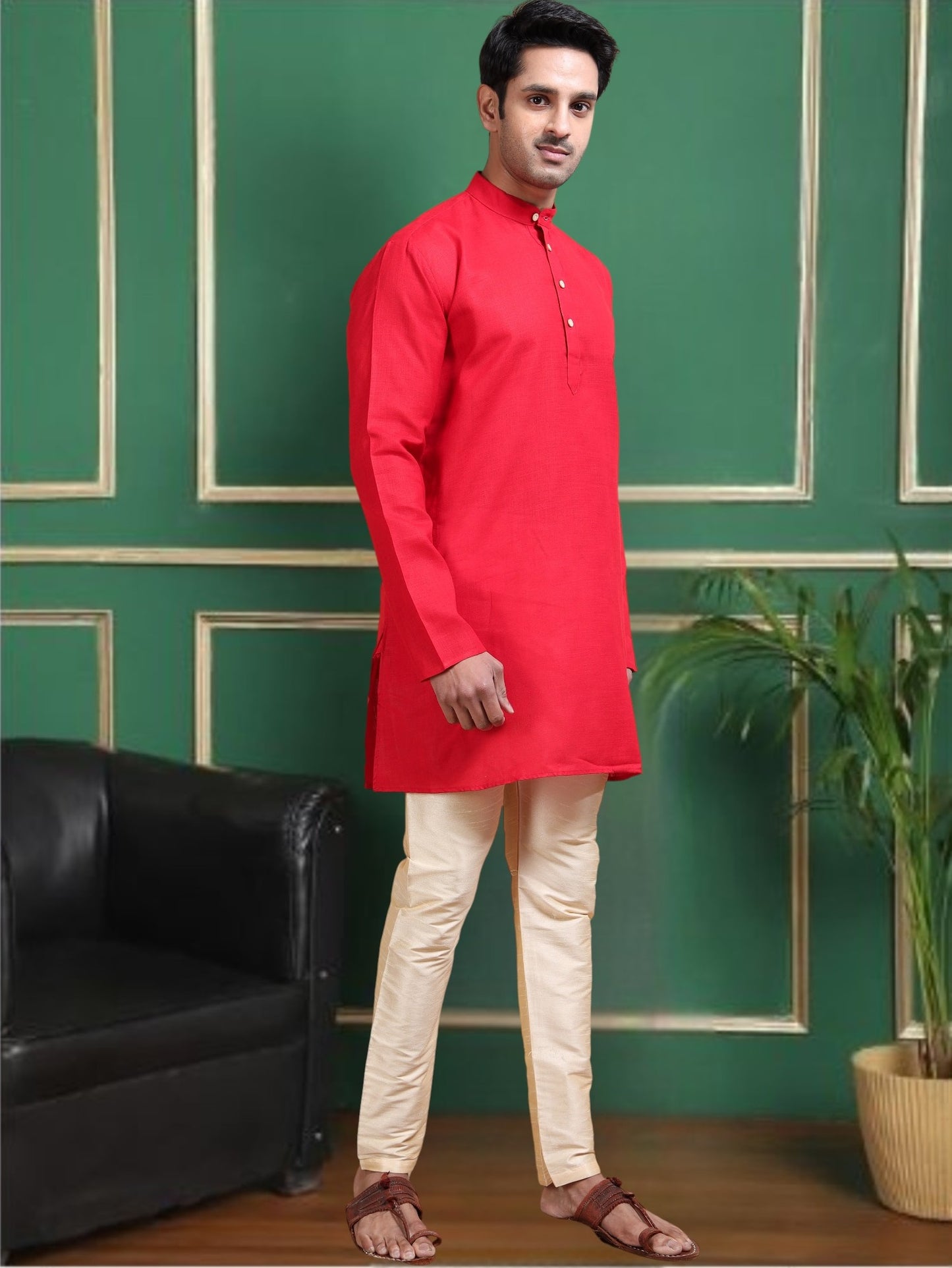 Tattva Solid Mandarin Collar Short Kurta