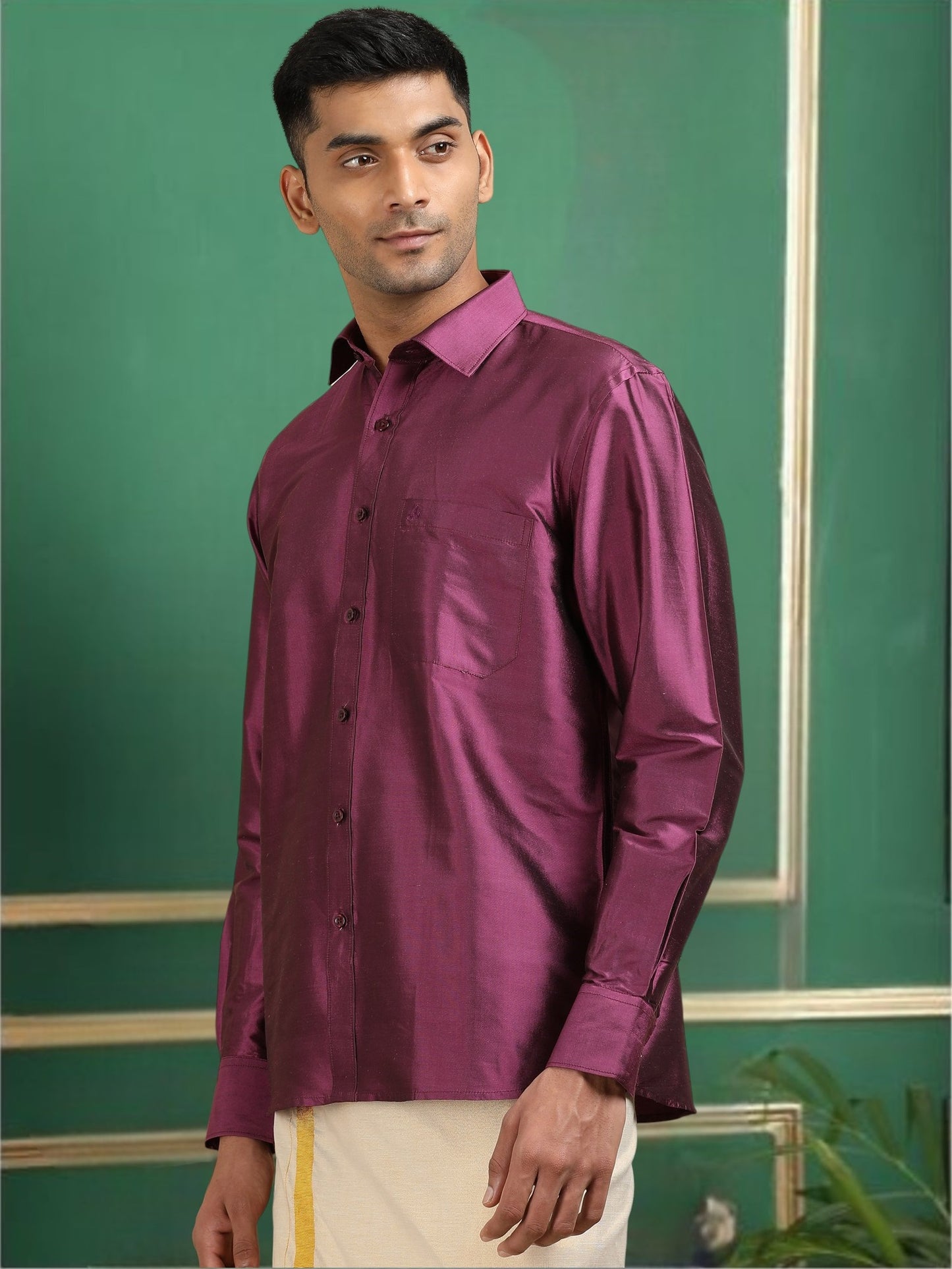 Tattva Men Purple Toned Pure Silk Shirt