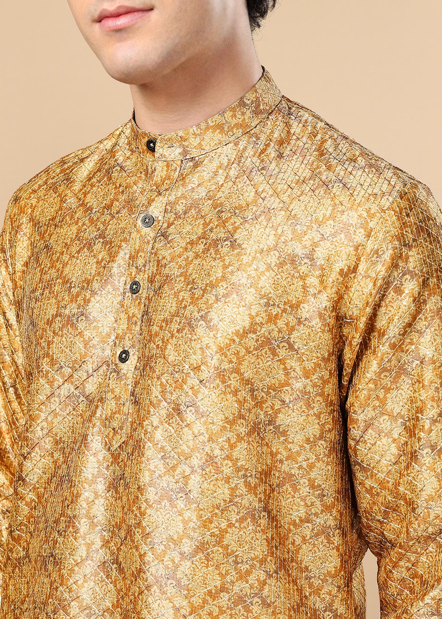 Tattva Brown Printed Short Kurta