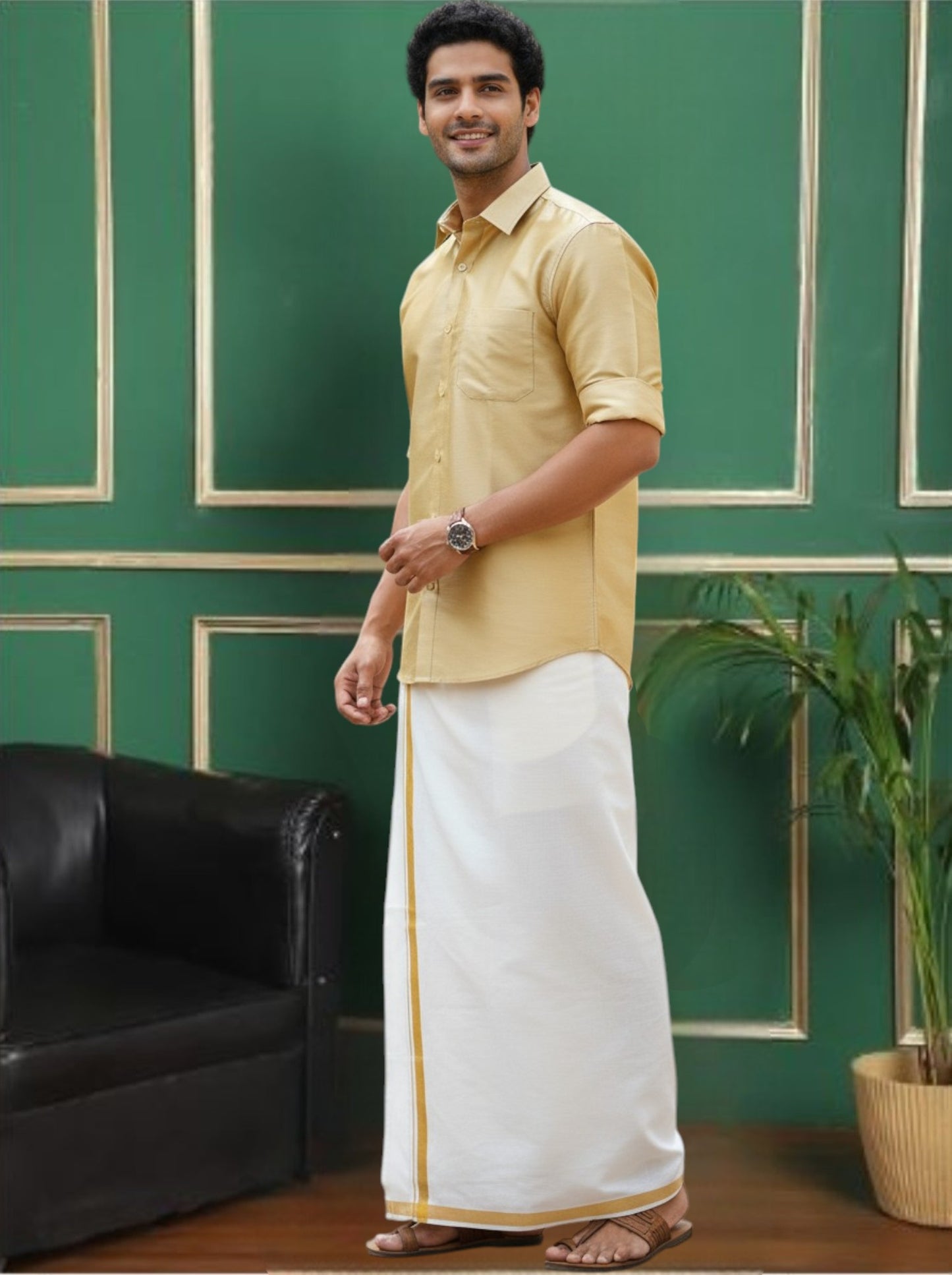 Tattva Men Regular Fit Solid Spread Collar Festive Shirt