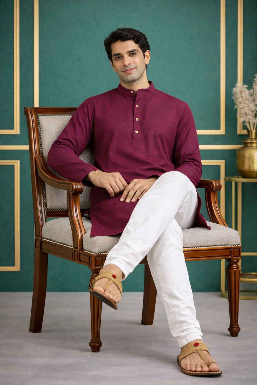 Tattva Men Premium Cotton Solid Straight Kurta