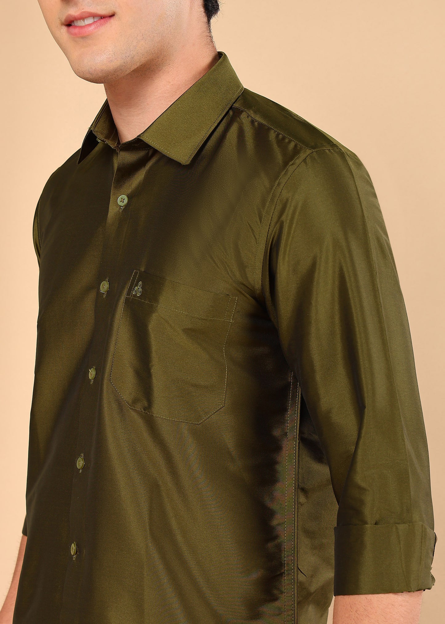 Tattva Men Army Green Solid Opaque Shirt