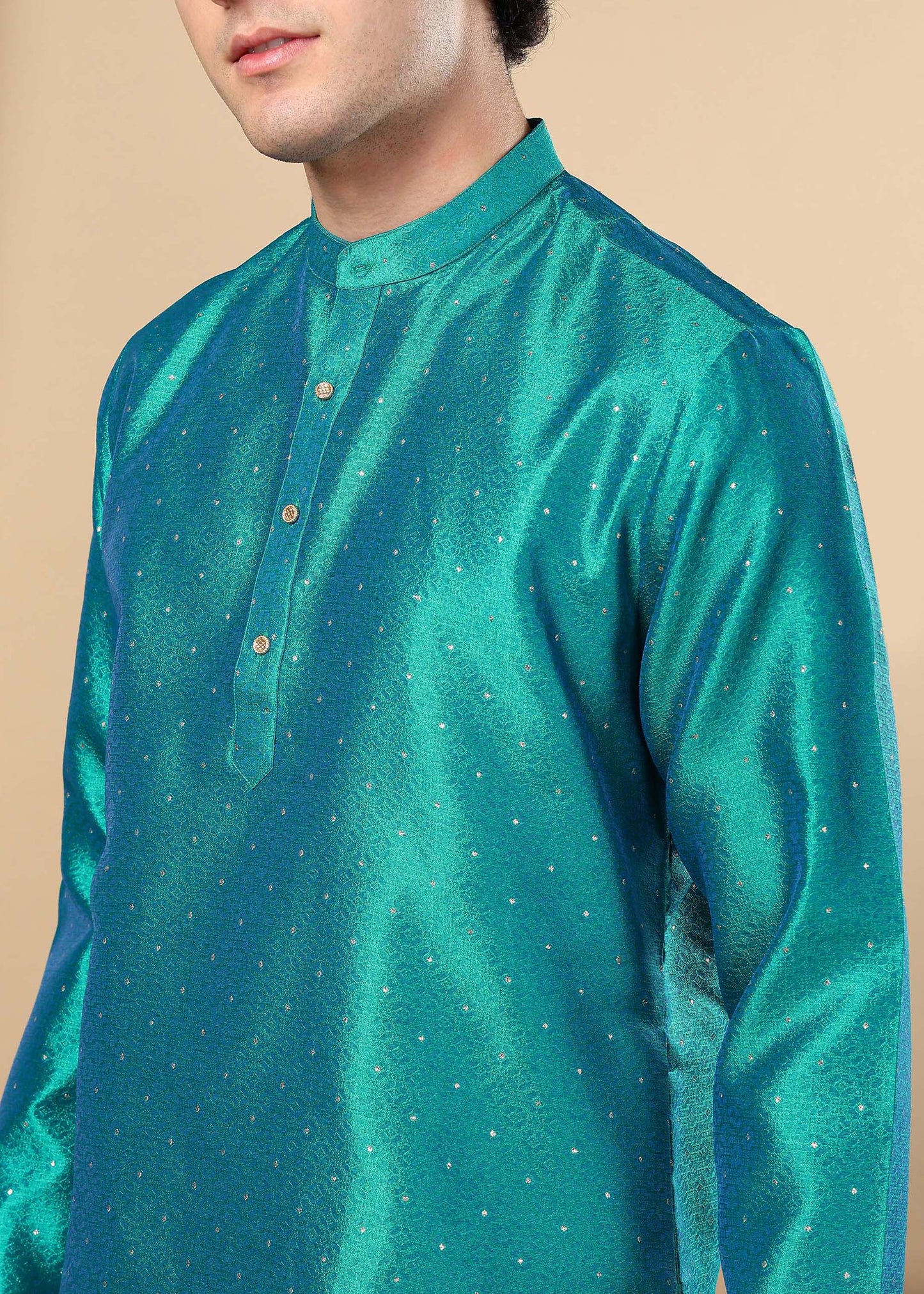 Tattva Peacock Blue Toned Embellished Short Kurta